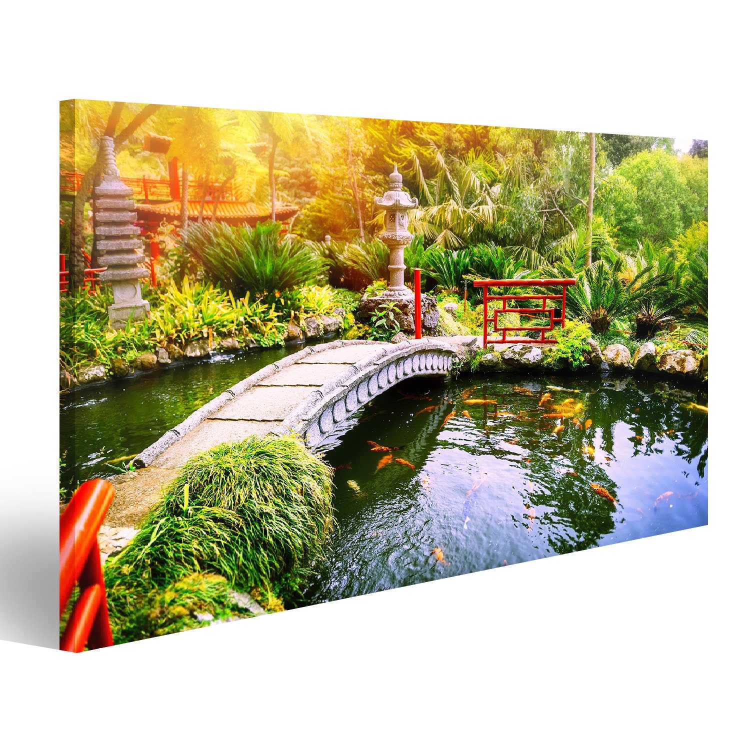 islandburner Leinwandbild »Bild auf Leinwand Japanischer Garten Mit Koi