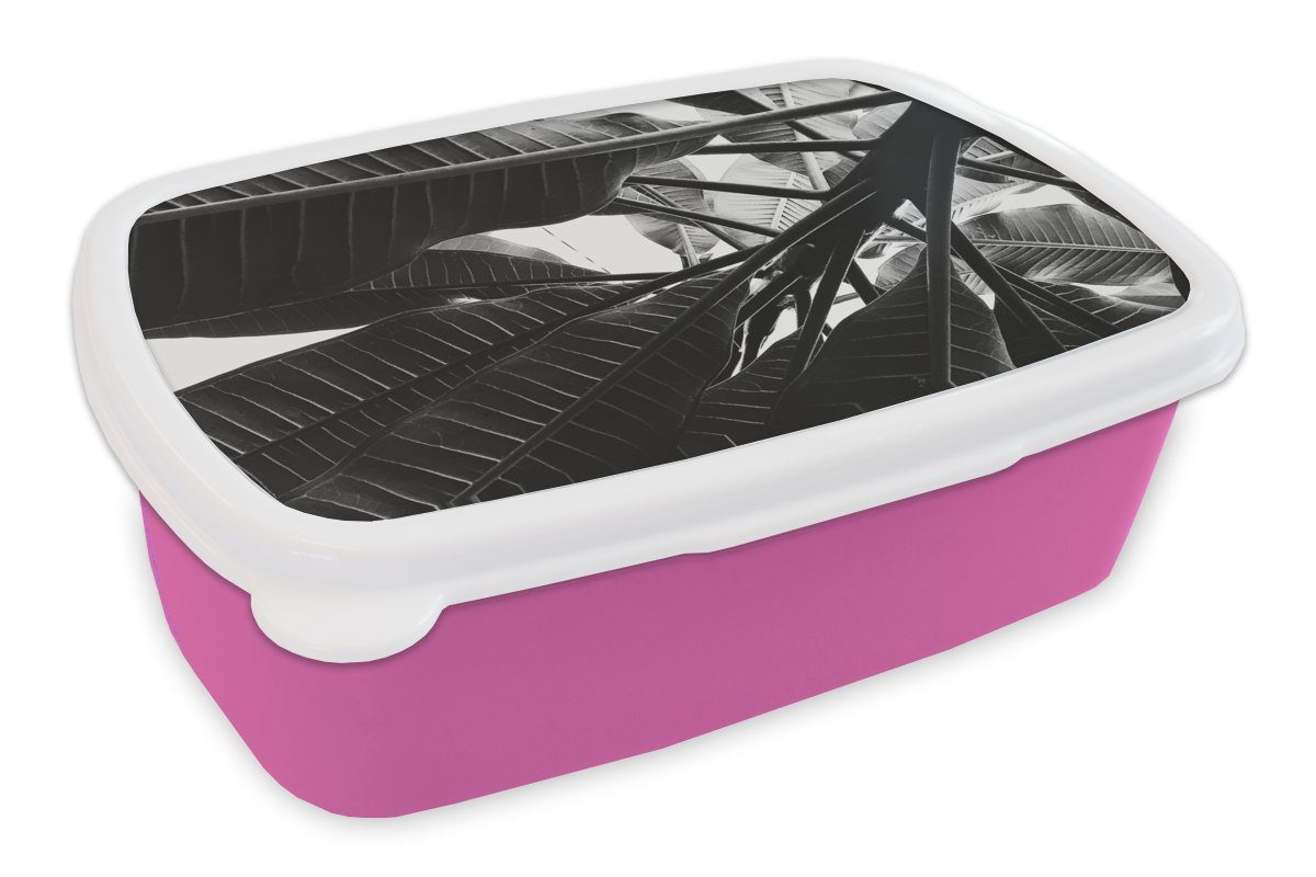 MuchoWow Lunchbox Palmenblatt - Tropisch, Kunststoff, (2-tlg), Brotbox für Erwachsene, Brotdose Kinder, Snackbox, Mädchen, Kunststoff rosa