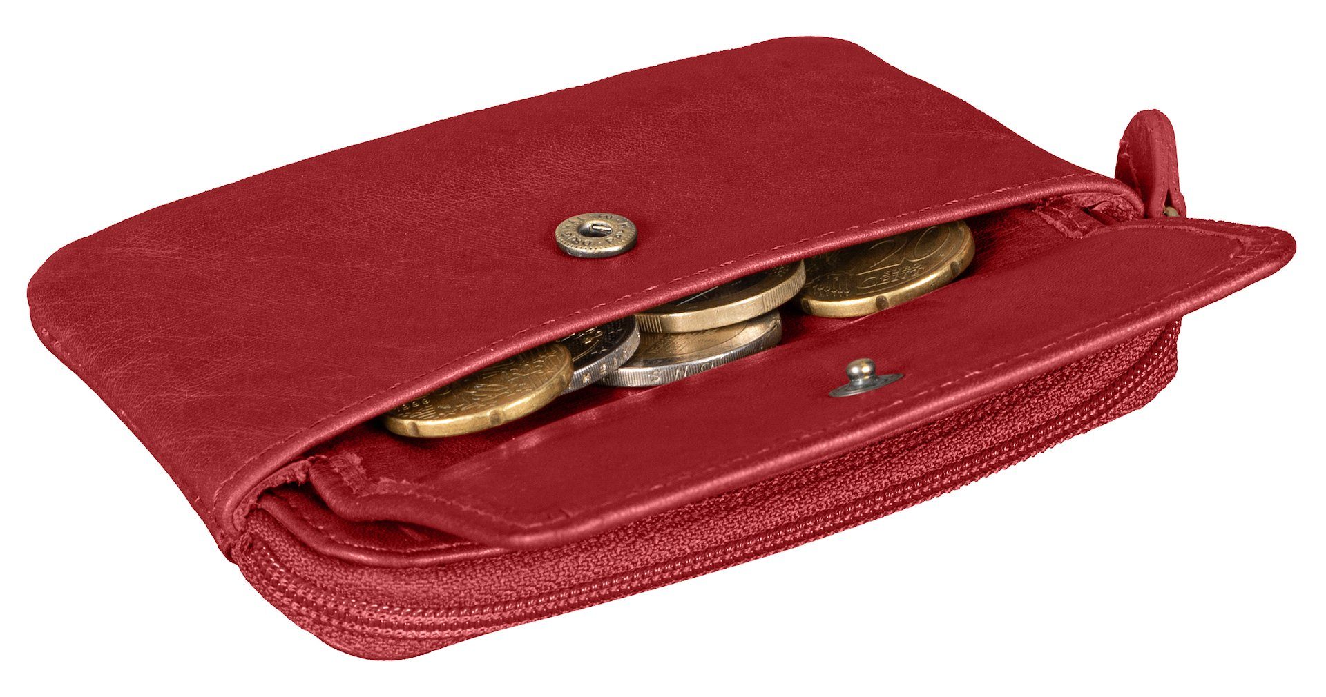 Benthill Schlüsseltasche Echt-Leder Schlüsseletui mit Kartenfach - Münzbörse mit Kleingeldfach, Kartenfächer Münzfach Reißverschlussfach – Bild 3 von 5