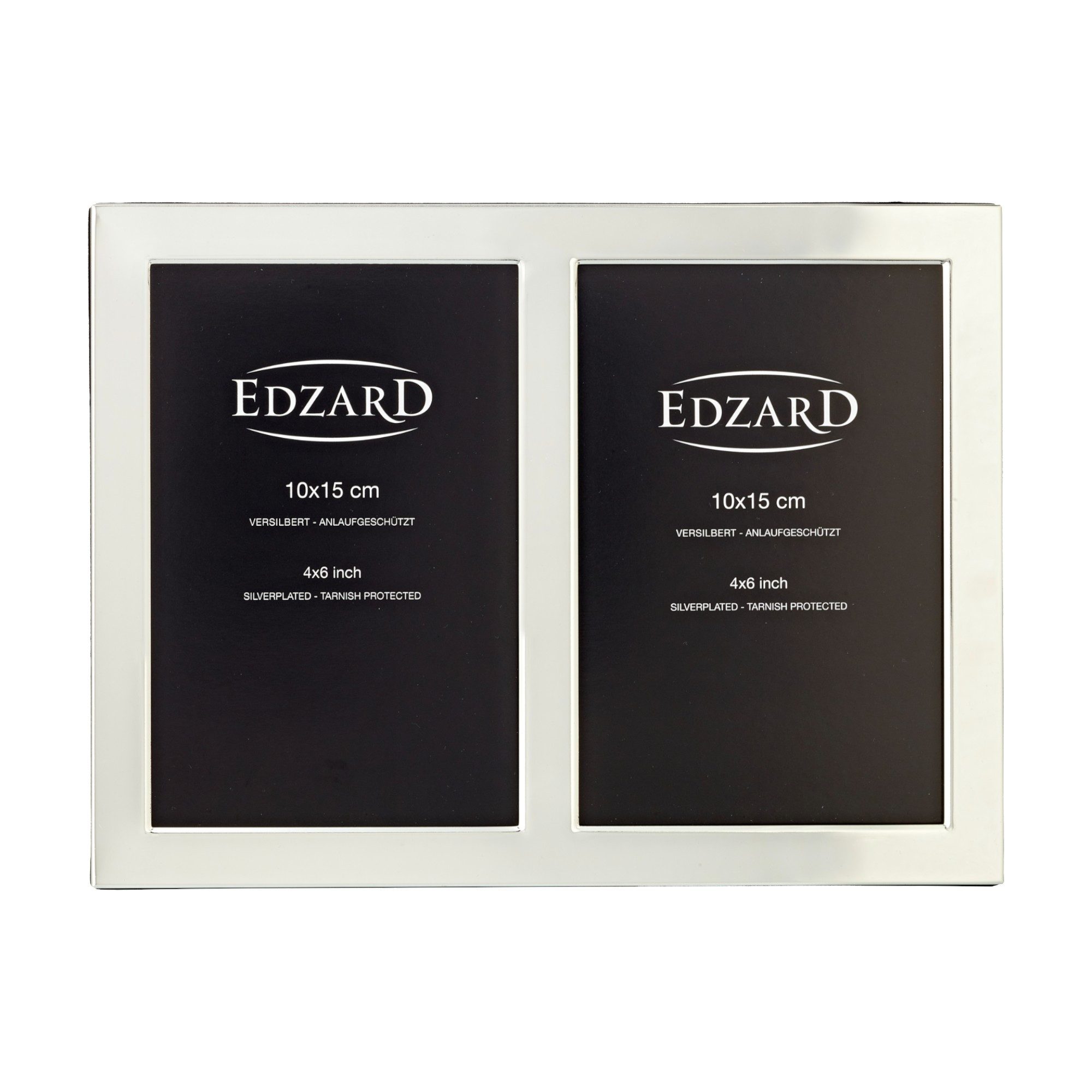 EDZARD Bilderrahmen Salerno Doppelrahmen (10x15 cm) versilbert und anlaufgeschützt, für 2 Bilder, schwarzer Samtrücken