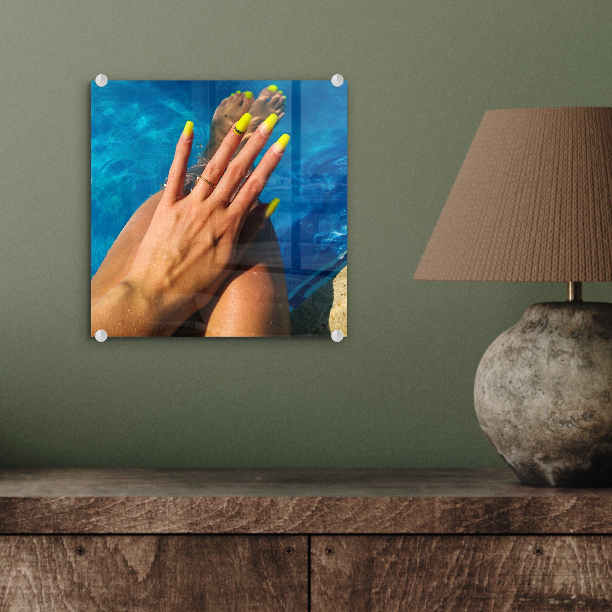 MuchoWow Acrylglasbild Gelbe Nägel, (1 Wanddekoration auf auf Glas - St), Bilder Foto Glasbilder - - Wandbild Glas