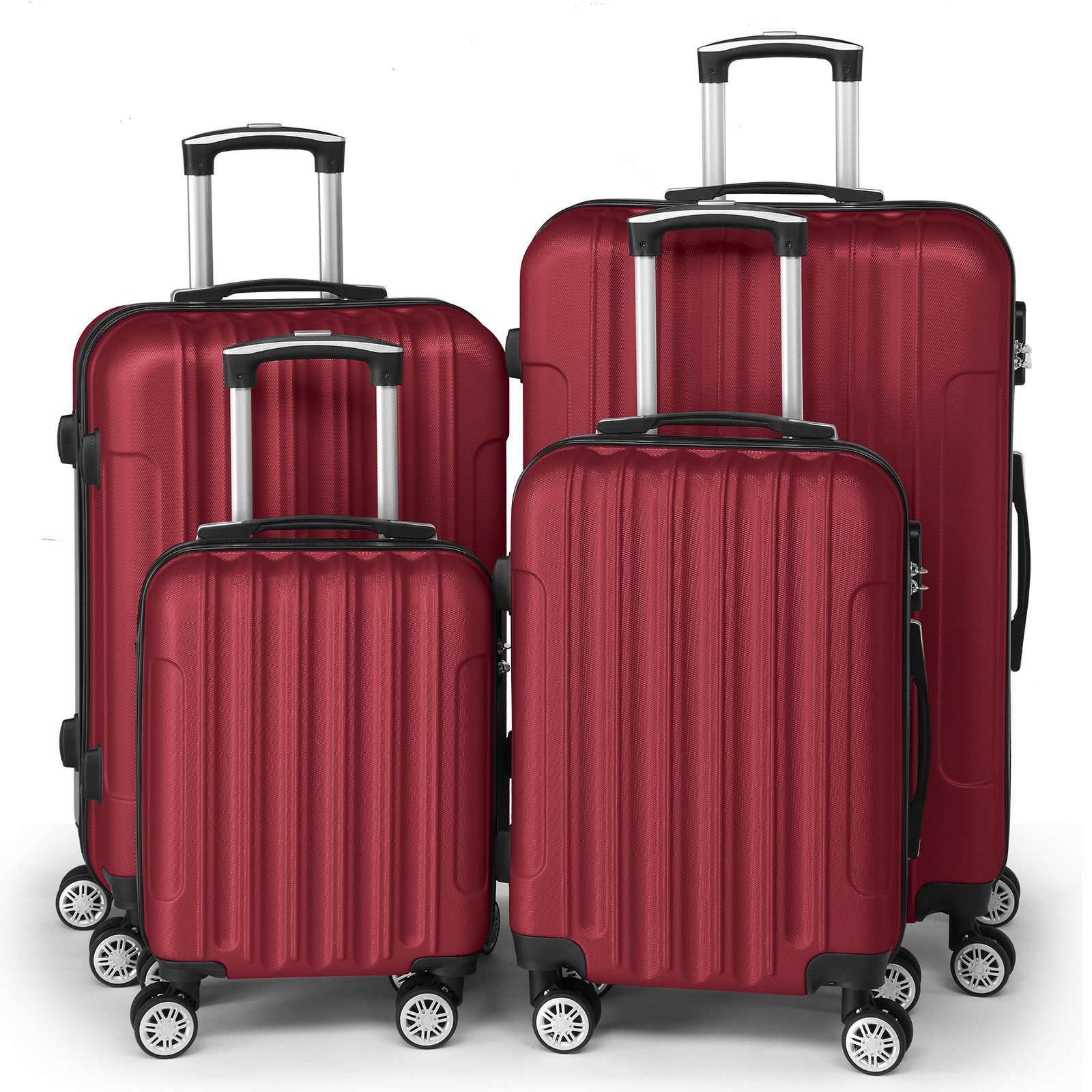 LALAHO Trolley Kofferset Hartschale Reisekoffer, 360° Rollen, 4 Rollen, 4er Set Handgepäck, moderner Koffer, Burgunderrot