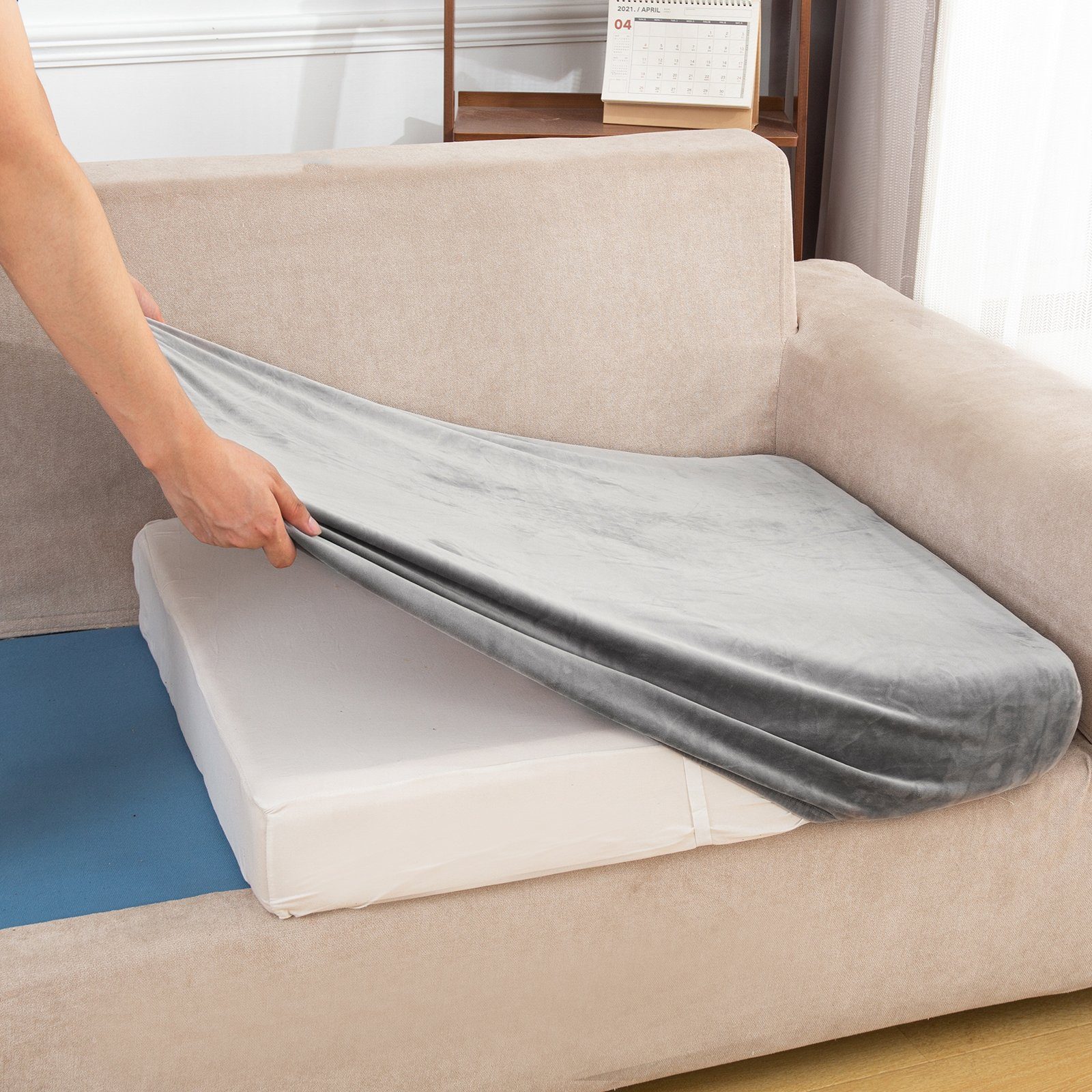 Rosnek Sofahusse Stretch, Samt, mit elastischer Unterseite, für Sofa