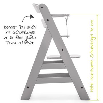 Hauck Hochstuhl Alpha Plus Grau (1 St), Mitwachsender Holz Baby Kinderhochstuhl mit Sitzauflage - verstellbar