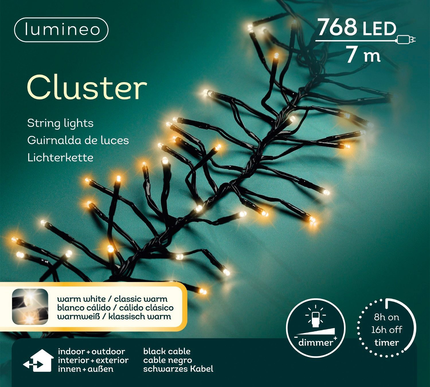 LED-Lichterkette Lumineo Lichterkette CLUSTER 768 LED 7 m, warm weiß + klassisch warm