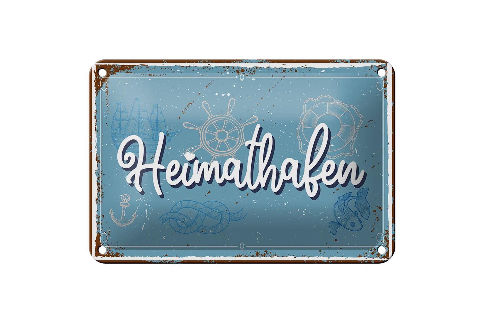 Femer GmbH Metallschild Spruch 18x12cm Heimathafen Steuerrad, (1 St), gewölbte Oberfläche, abgerundete Ecken, umgeschlagene Kanten