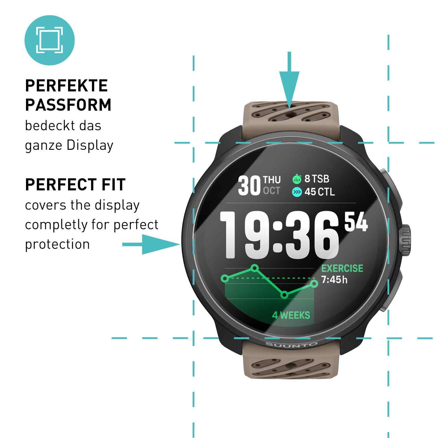 smartect Displayschutzglas Schutzglas Panzerfolie Klar für Suunto Race 2, Set, 3 Stück, Schutzfolie Glasschutz Bildschirm