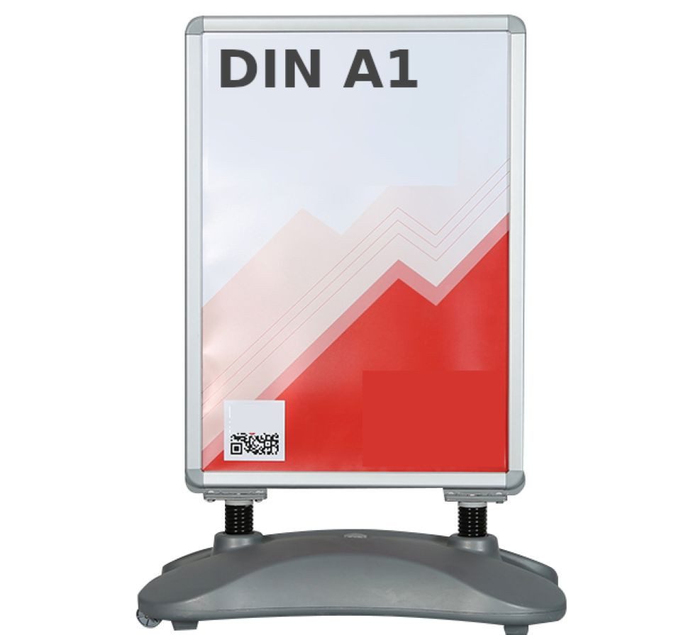 LMG Germany Standtafel Werbeaufsteller, wasserresistent, 32 mm Rahmendicke, Aluminium, A1, DIN A1, doppelseitig, wetterfest, mobil, mit Schutzfolien