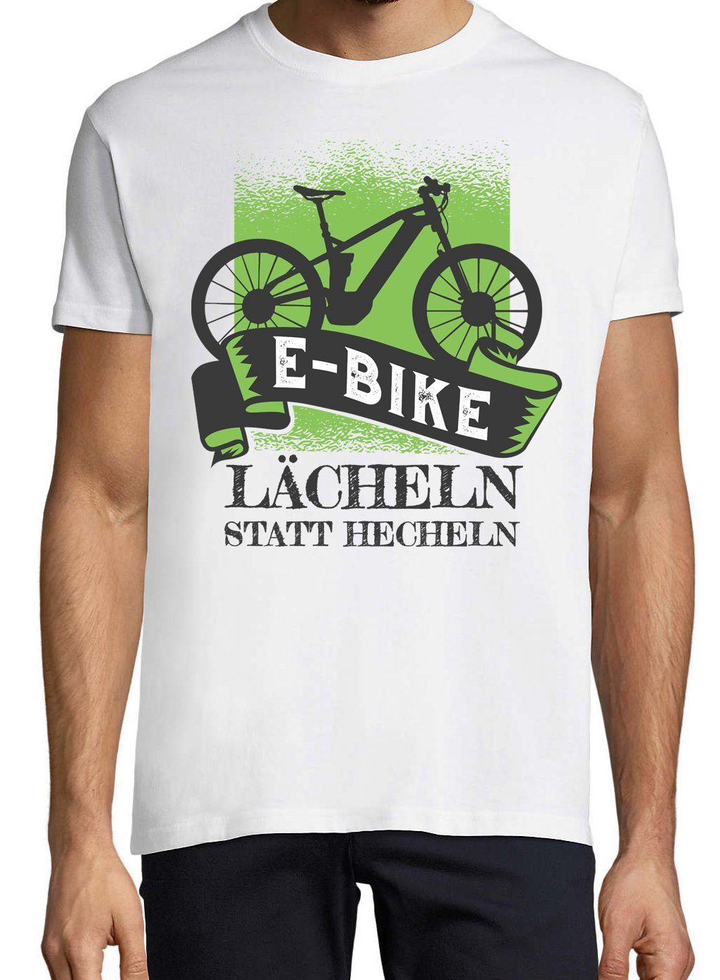 Shirt Statt Herren Frontprint E-Bike mit T-Shirt Hecheln lutsigem Designz Lächeln Youth Weiß