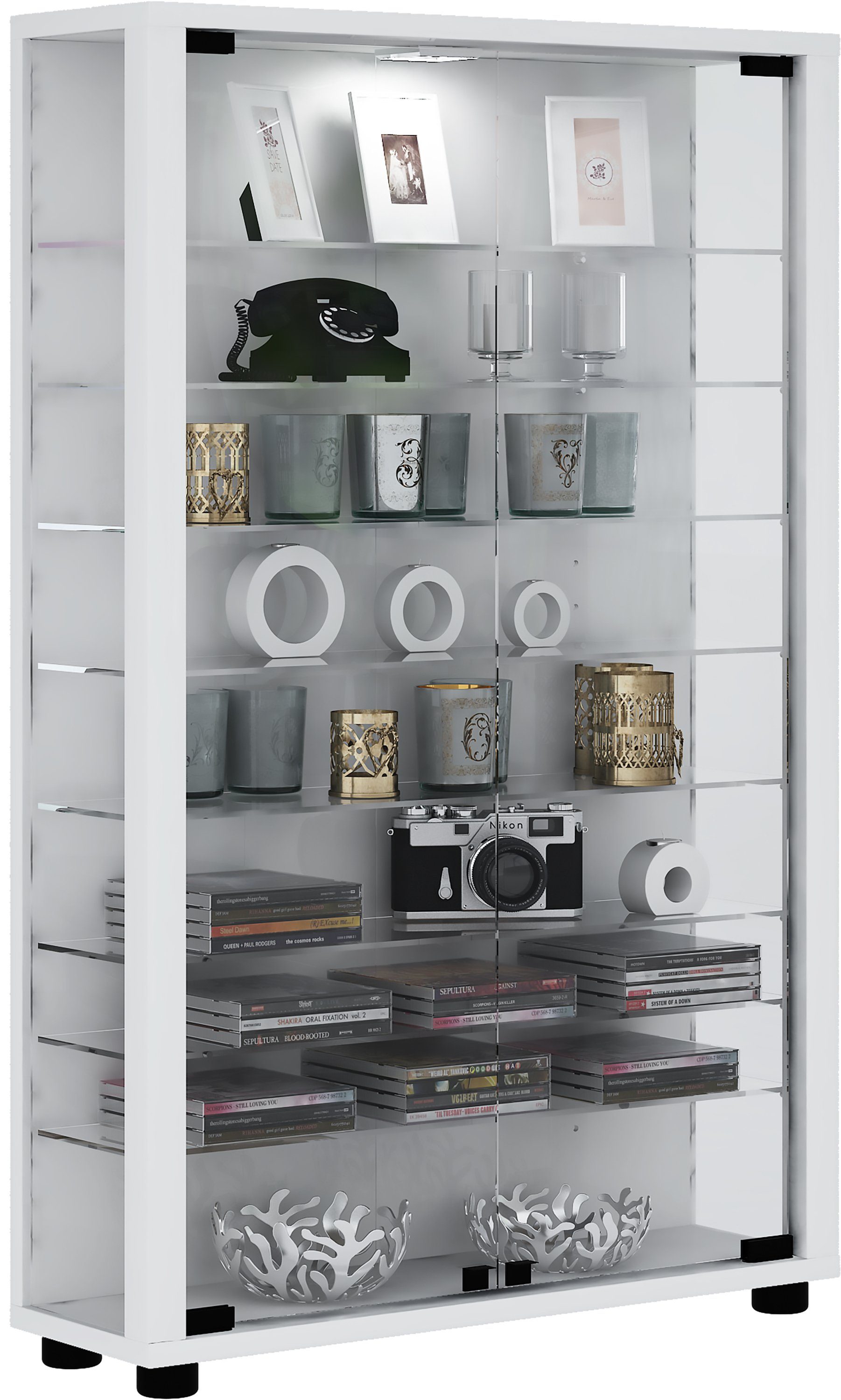 VCM Standvitrine Holz Glas Stand Vitrine Sammelvitrine Lumo Mini