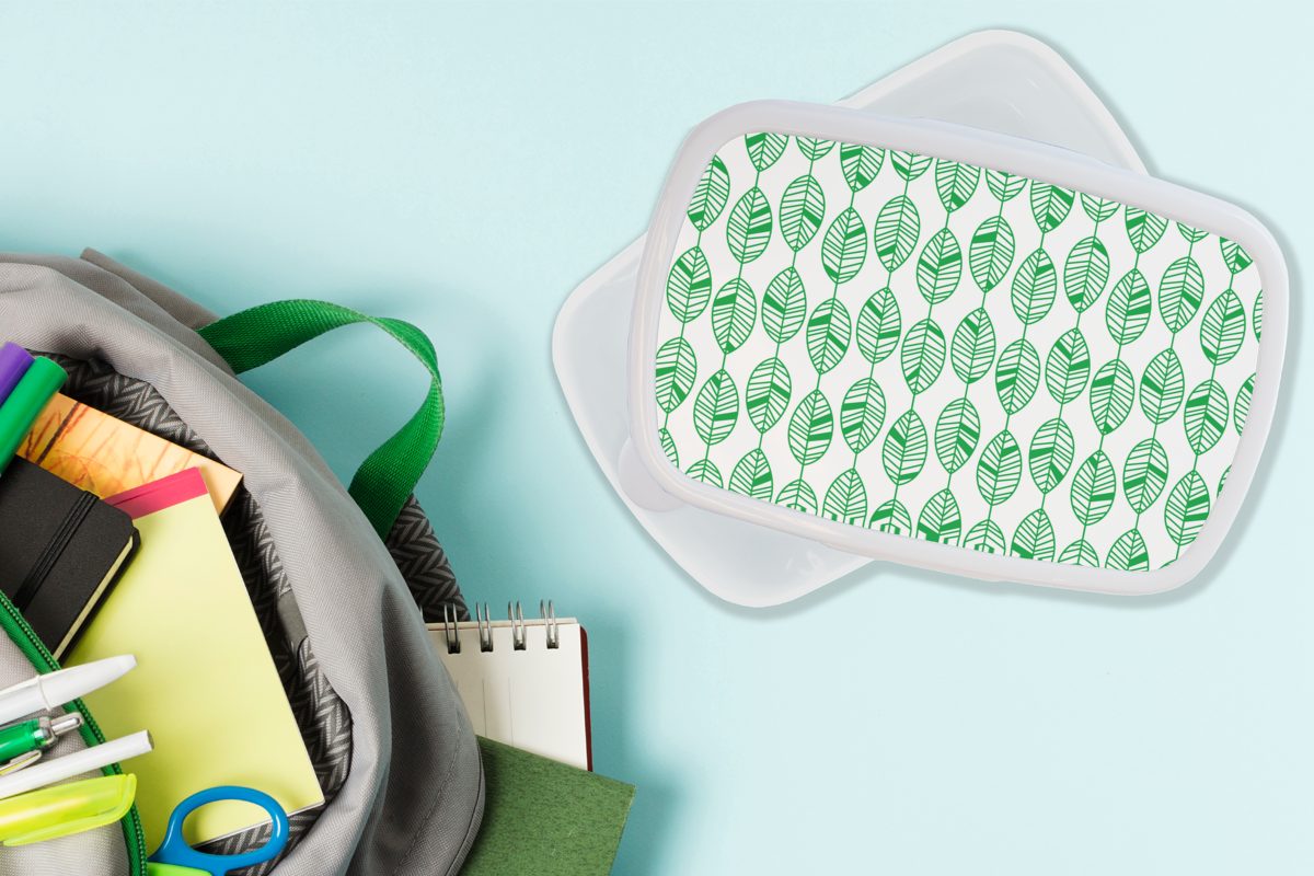 MuchoWow Lunchbox Muster - Kinder für Grün, für Brotdose, Erwachsene, (2-tlg), Kunststoff, - Blatt Mädchen weiß und und Brotbox Jungs