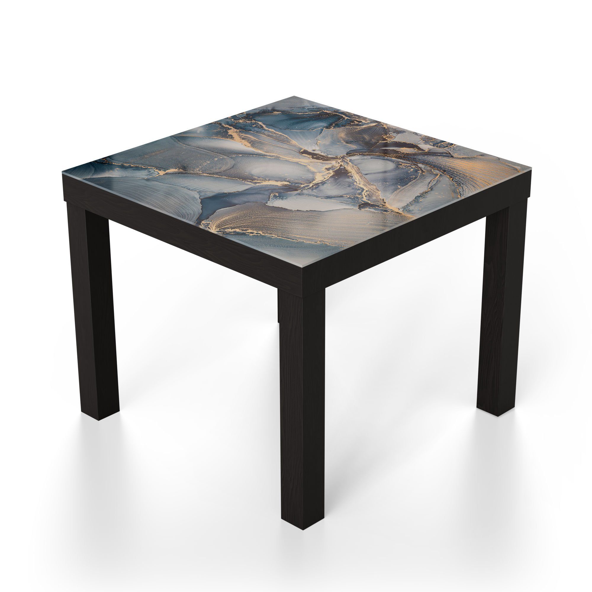 DEQORI Couchtisch 'Marmor-Farbspiel mit Gold', Beistelltisch Schwarz Glas modern Glastisch