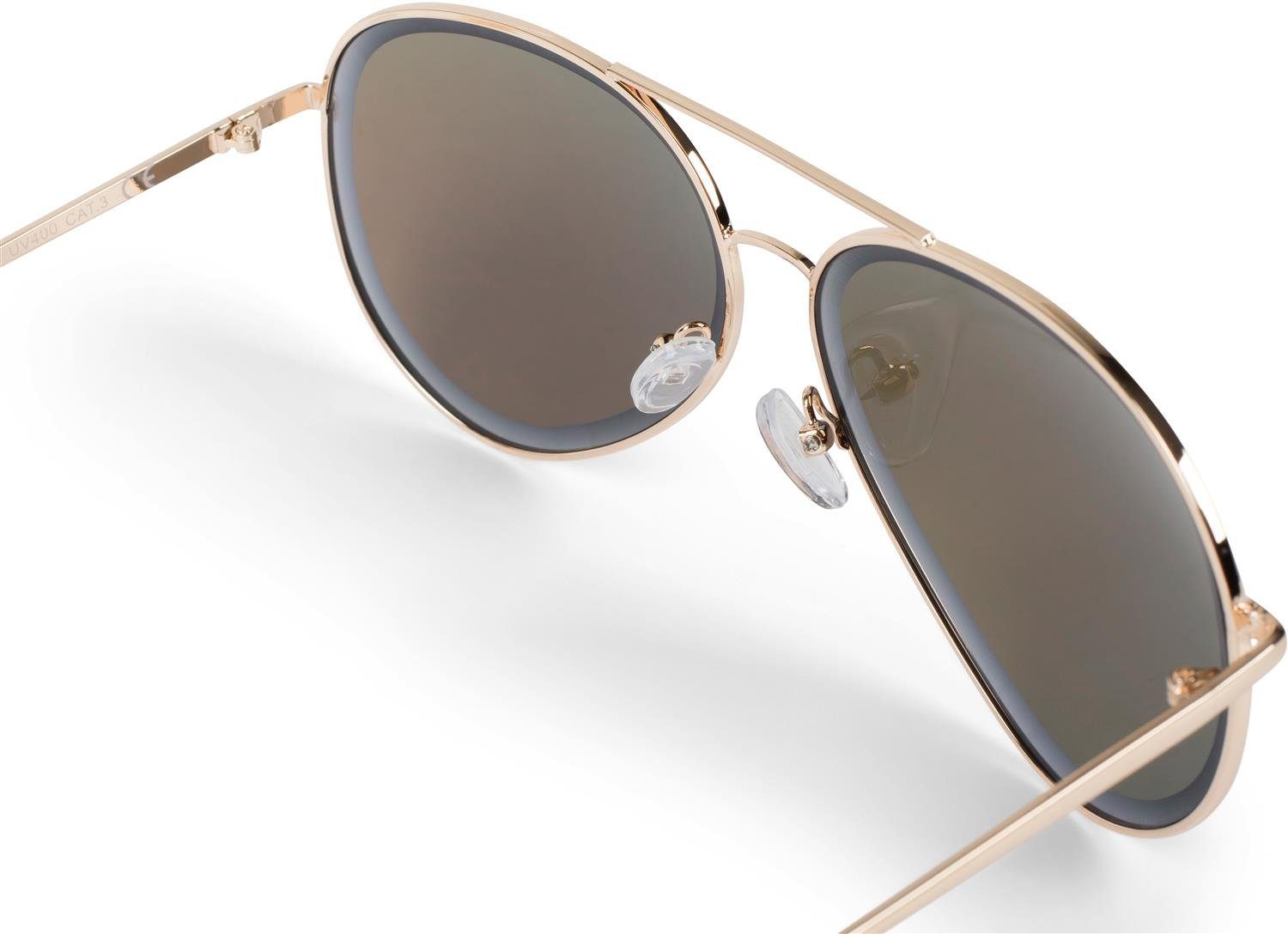 styleBREAKER Sonnenbrille (1-St) Verspiegelt Blau verspiegelt / Gestell Glas Gold