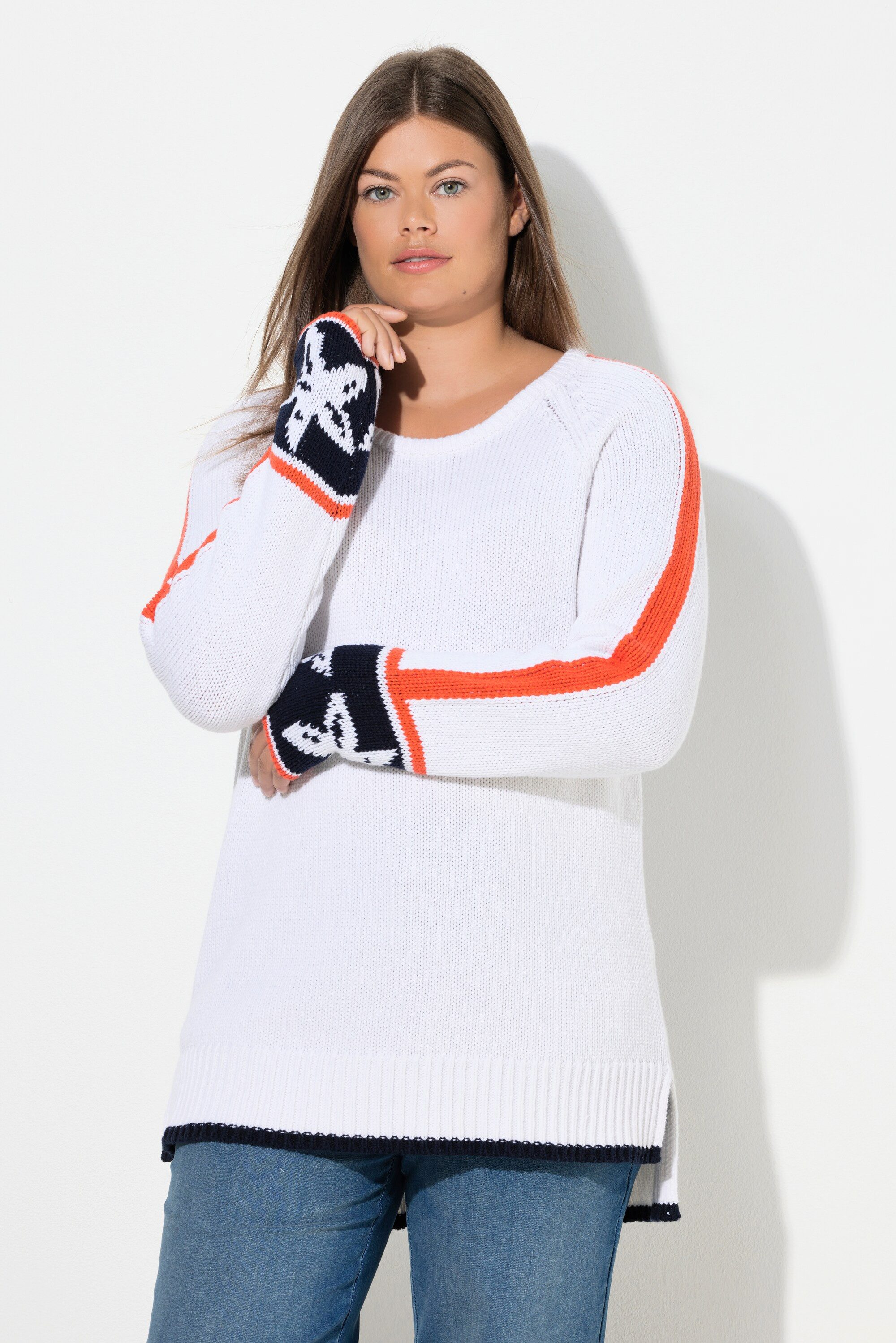 Laurasøn Strickpullover Strickpullover mit Jacquard Rundhalsausschnitt