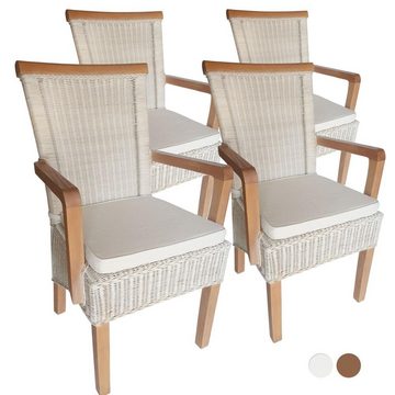 soma Sessel Soma Esszimmer-Stühle-Set mit Armlehnen 4 Stück Rattanstuhl weiß Perth, Stuhl Sessel Sitzplatz Sitzmöbel