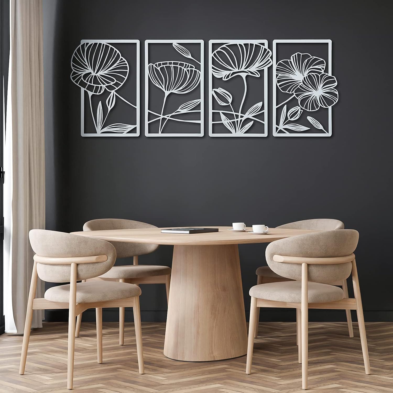 TUWENA Wanddekoobjekt 4 Stück Metall Lotusblume Wanddekoration, Minimalistisches Wanddeko