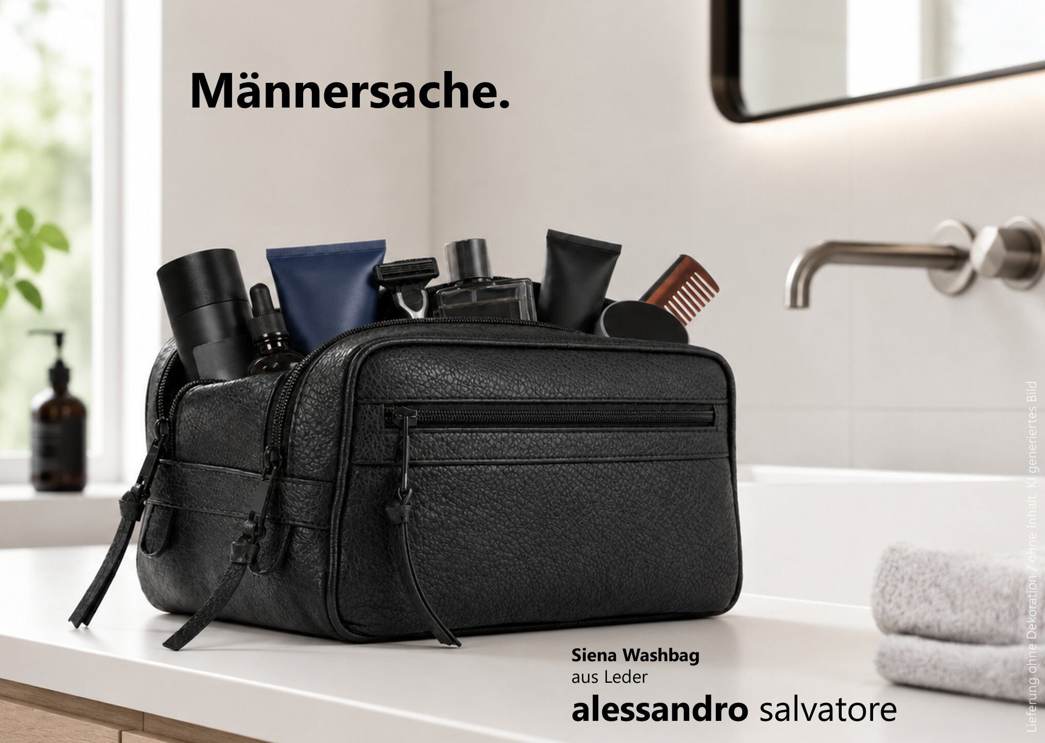 Alessandro Salvatore Kulturbeutel Damen Herren Kulturtasche Leder Washbag 2 Fächer, Kosmetiktasche Beauty Ledertasche Reisetasche Siena 12977 + b
