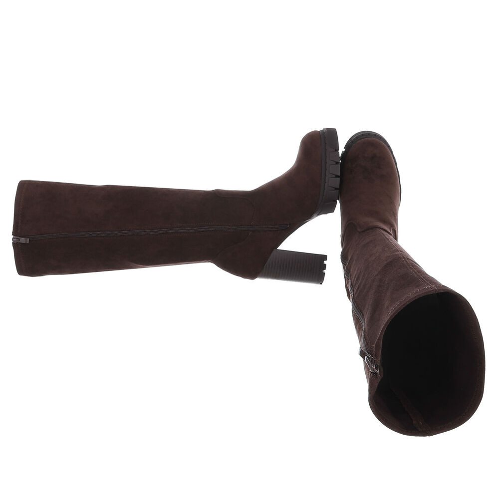 Ital-Design Damen kniehoher Stiefel mit Blockabsatz und Profilsohle High-Heel-Stiefel (92002403) Blockabsatz Stiefel in Braun