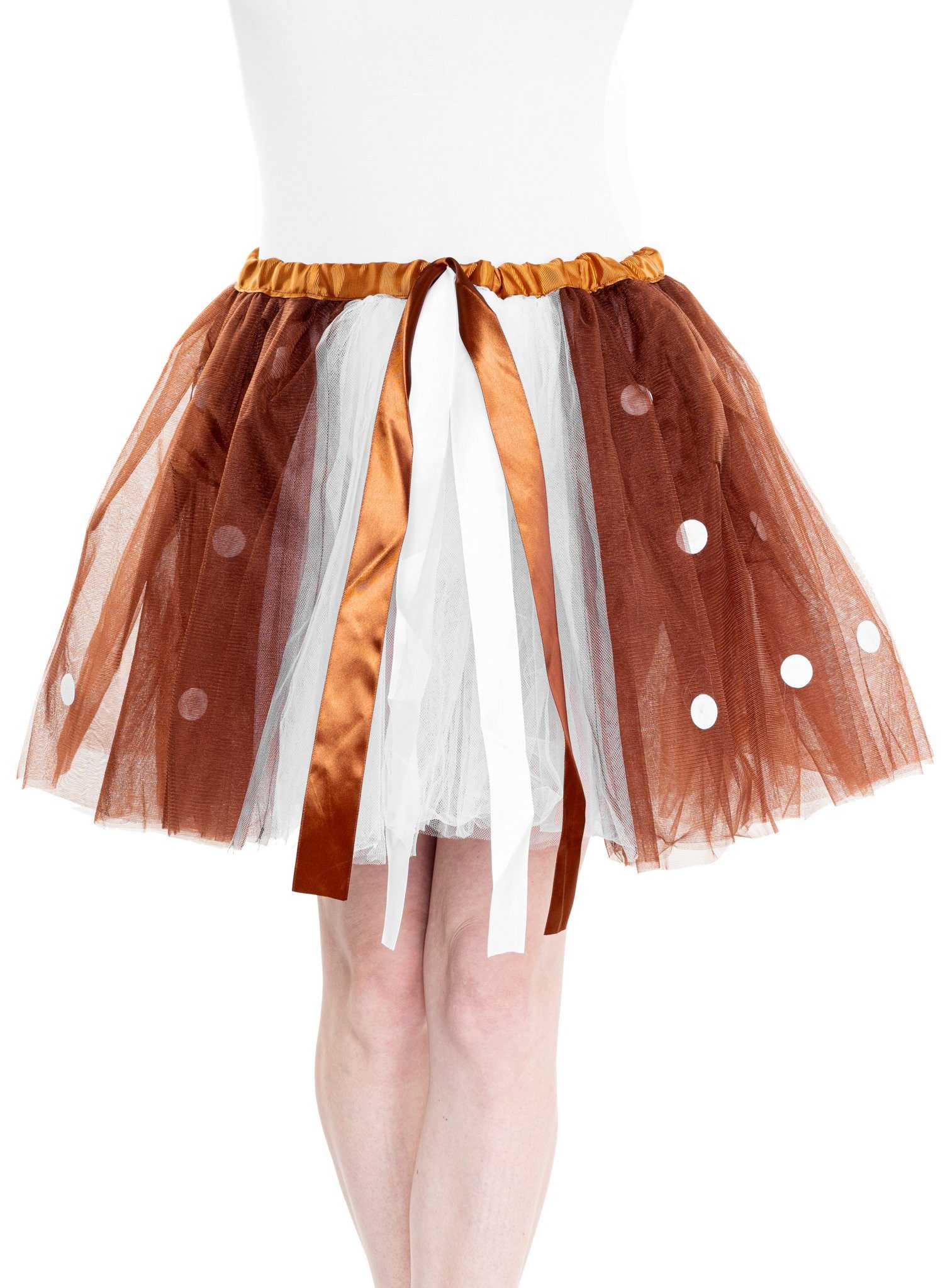 Metamorph Kostüm Reh Tutu - Rentier Tüllrock 45cm Fasching Karneval, Weiß-brauner Petticoat mit Punkten