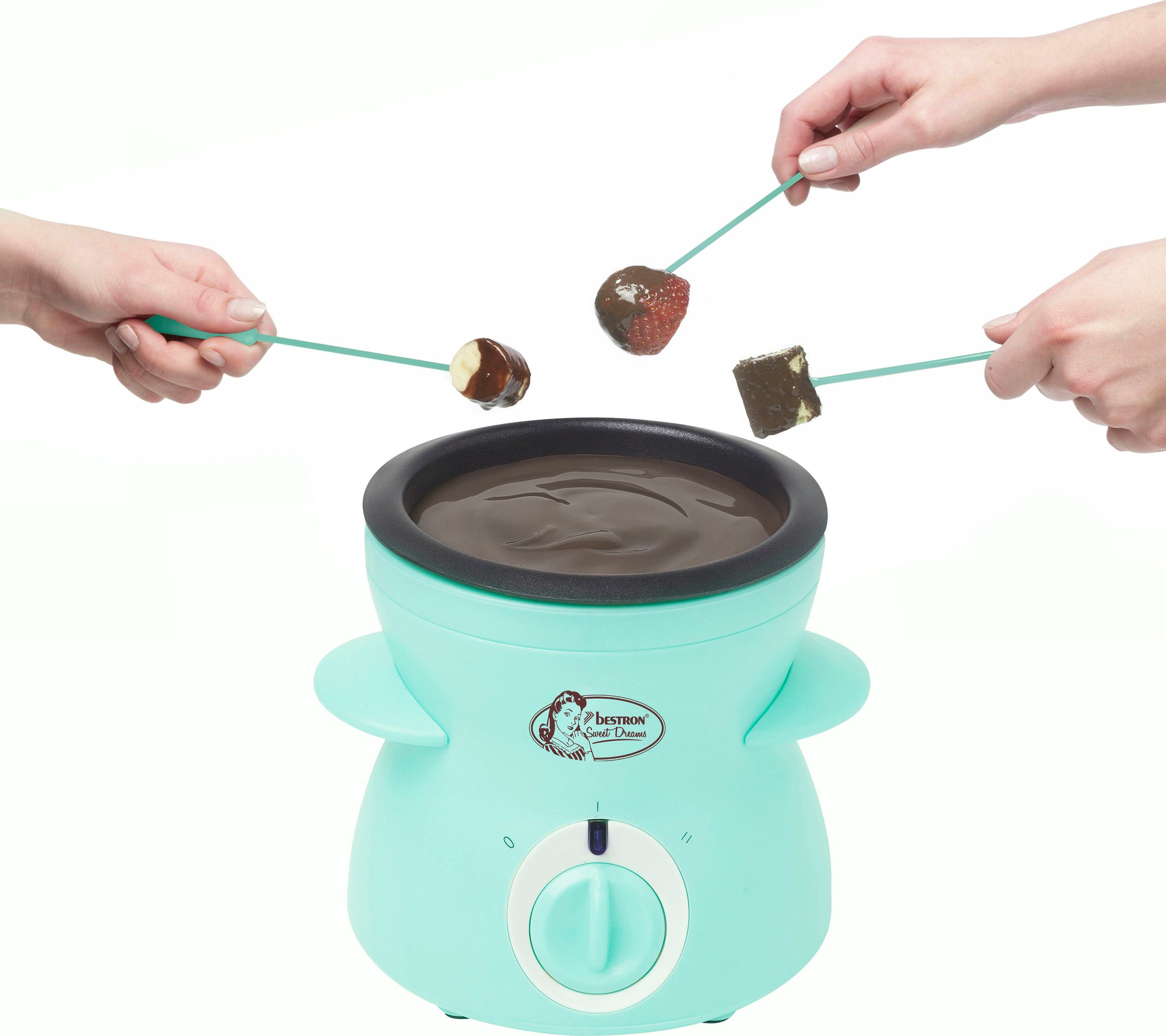 bestron Elektro-Fondue DCM043M, 0,3 l, und 10xSpieße, 10xGabeln inkl. 25Watt Personen, 1xSpachtel, 2 für