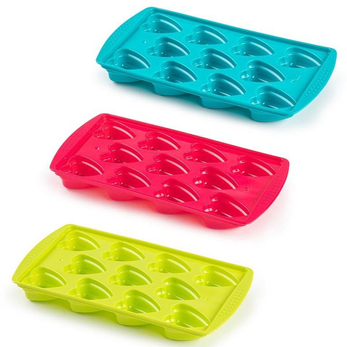 Sanixa Eiswürfelform Eiswürfel Behälter Eiswürfelschale Herzform Kunststoff, (3er Set 3-tlg), Eiswürfelbereiter Eiswürfelbox Herzeiswürfel Herz