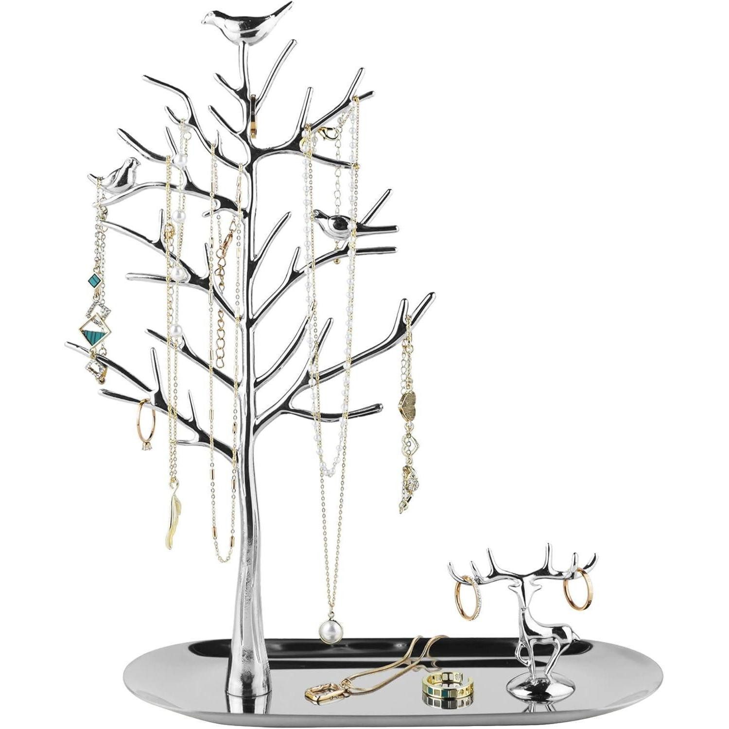 LuxusKollektion Schmuck Etagere Baum Hirsch Schmuckständer Ringe Ohrringe Halsketten Armbänder Silber