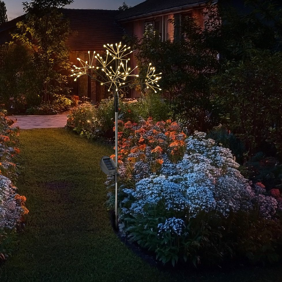 LED Solarleuchte LED Solarstab Feuerwerk Gartendeko Gartenstecker 80cm schwarz