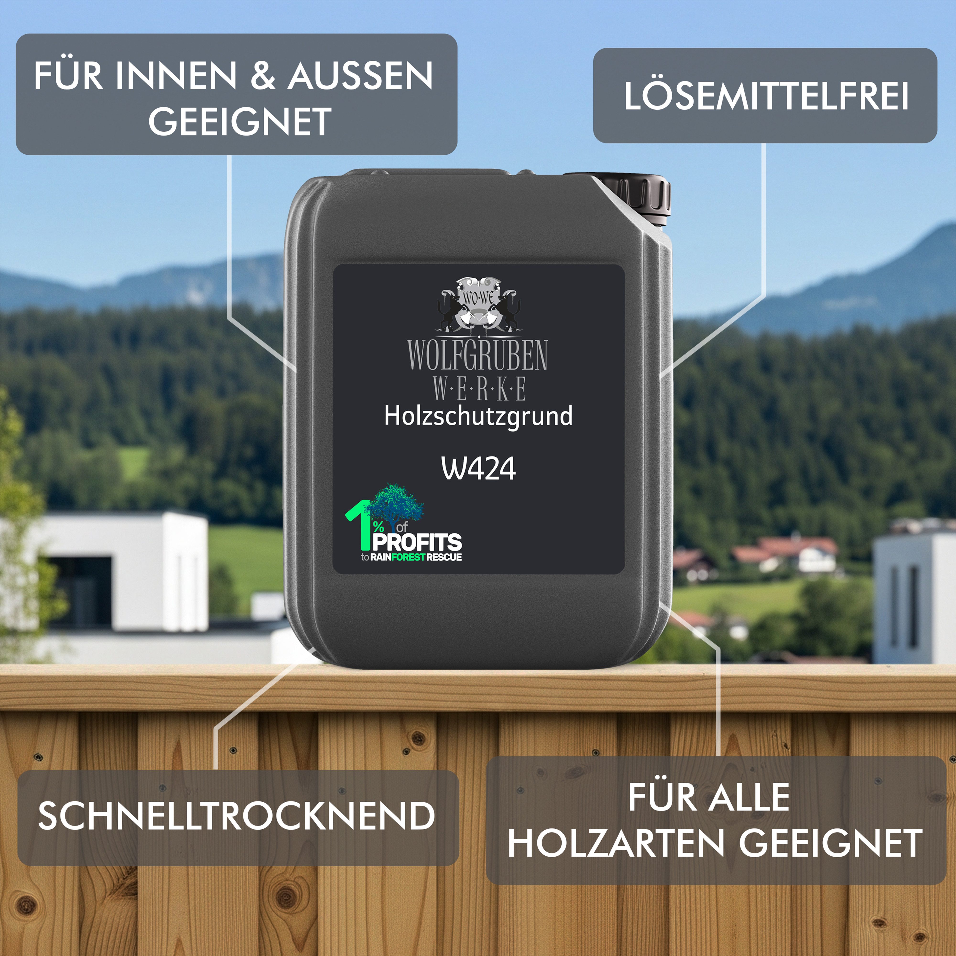 WO-WE Holzgrundierung – Grundierung für Holz innen & außen W424, 5L, lösemittelfrei, atmungsaktiv