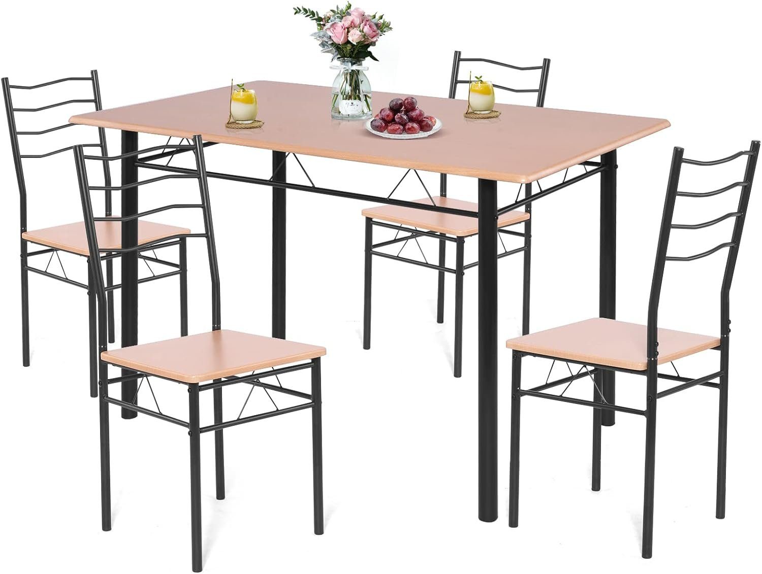 KOMFOTTEU Essgruppe Küchenmöbel, Küche schwarz 5-tlg), (Set, für Esszimmer