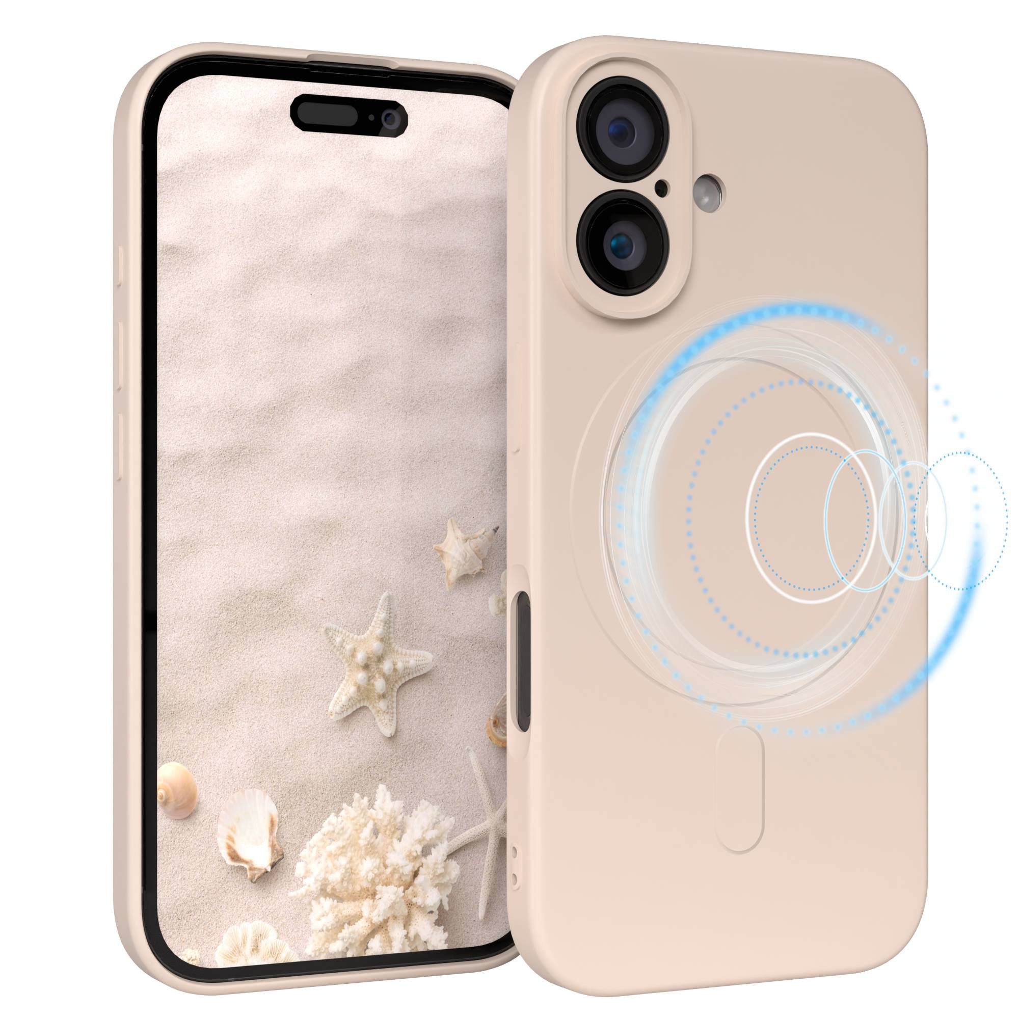 EAZY CASE Handyhülle TPU Hülle mit/-ohne MagSafe Apple iPhone 16 6,1 Zoll, Bumper Case MagSafe Matt Slimcover Silikonschutzhülle elastisch Taupe