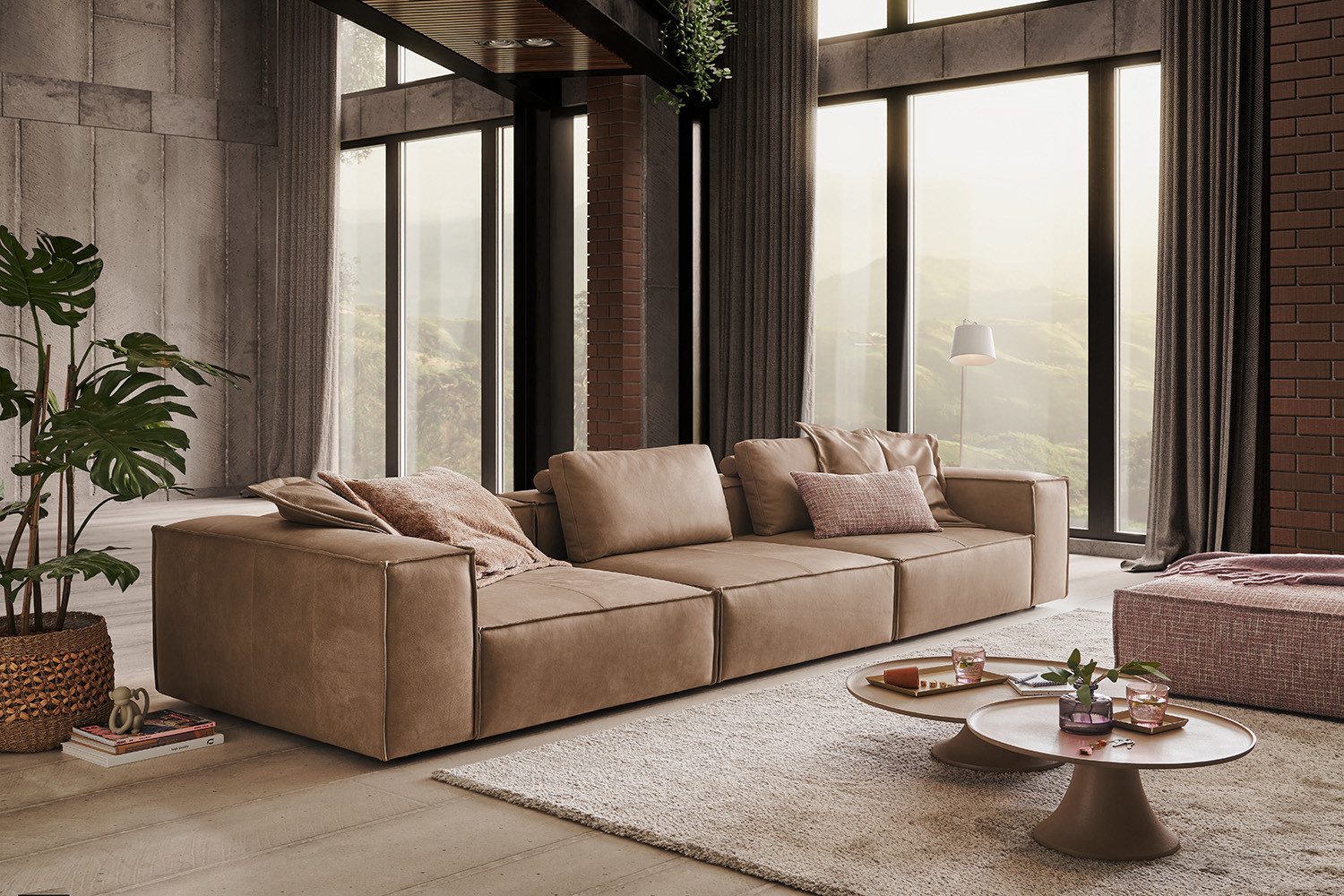 KAWOLA 4-Sitzer CARMO, Sofa Couch Leder verschiedene Farben 366x118 cm