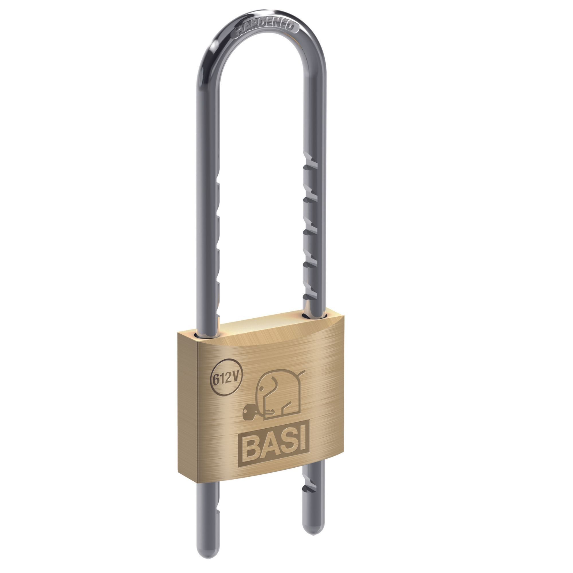 BASI Vorhängeschloss Vorhangschloss, (Packung, 1-tlg), variabel einstellbar, B50mm, Bügelhöhe 65-155mm, Messing, 2 Schlüssel