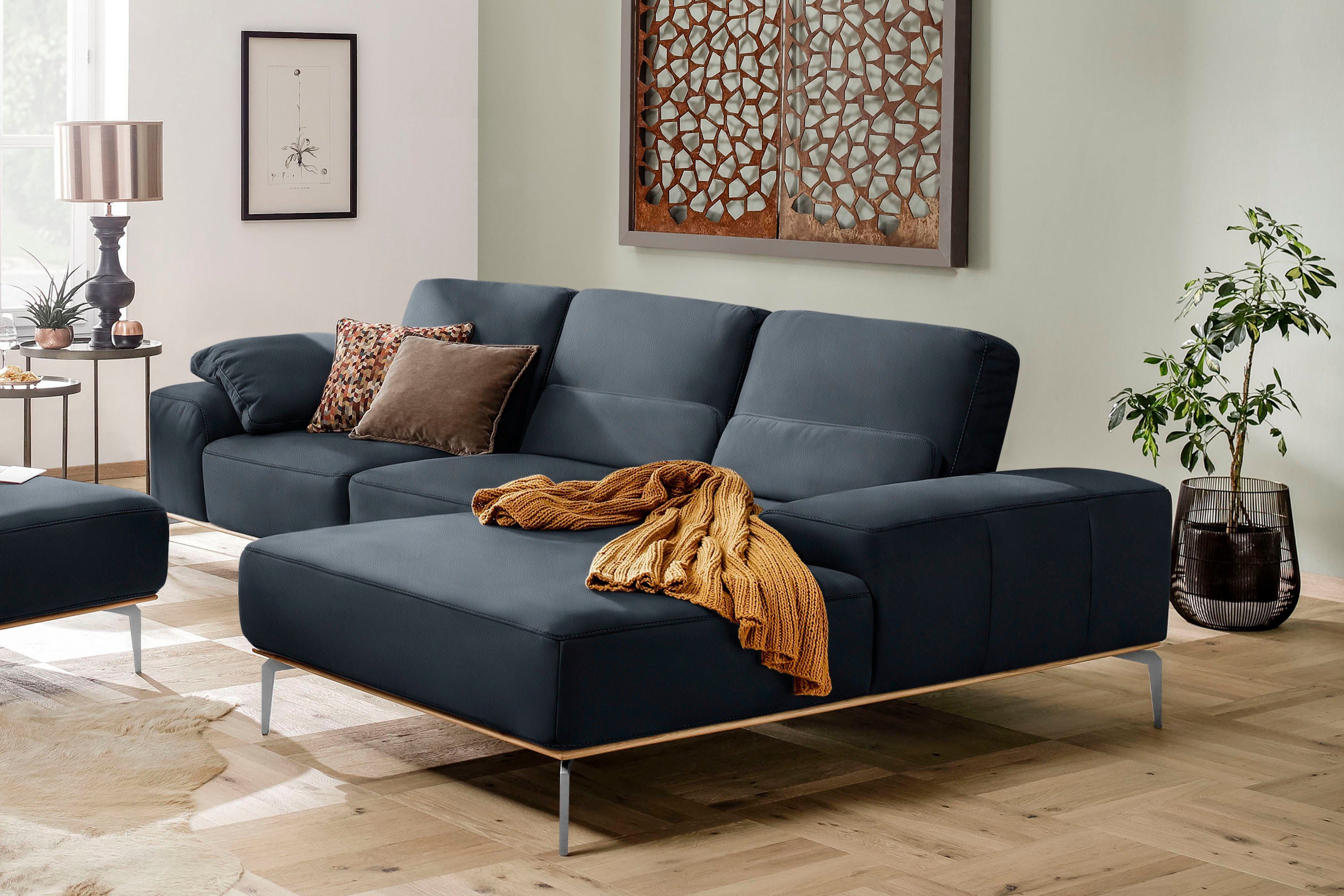 W.SCHILLIG Ecksofa run, mit elegantem Holzsockel, Füße in Chrom glänzend, Breite 299 cm | Ecksofas