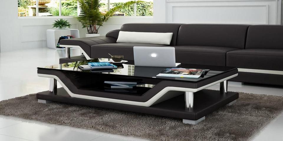 Xlmoebel Couchtisch Designer-Couchtisch aus Leder und Glas mit eleganter Linienführung (Couchtisch Modell " SB 3009), Hergestellt in Europa