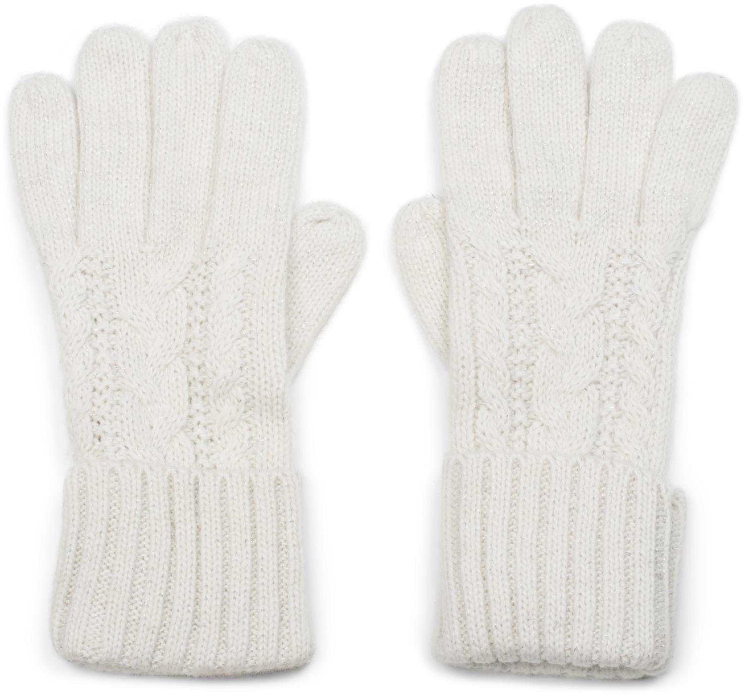 styleBREAKER Strickhandschuhe Strick Handschuhe mit Zopfmuster und Metallic Faden Creme