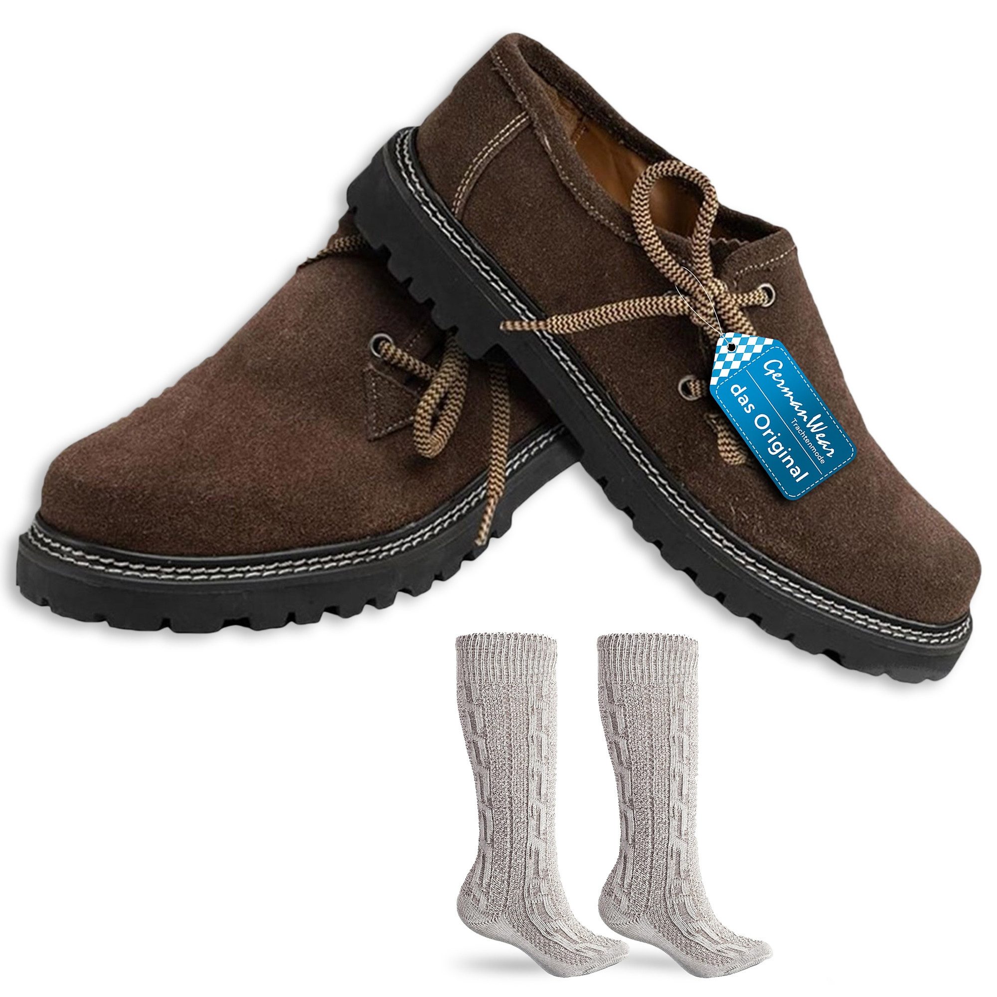 German Wear GW1800VL+GW200 Set Meliert Haferlschuh (Spar-Set, 1x Schuhe + 1x Socken) Haferlschuhe + Trachtensocken 2-teilig Set mit socken 40cm