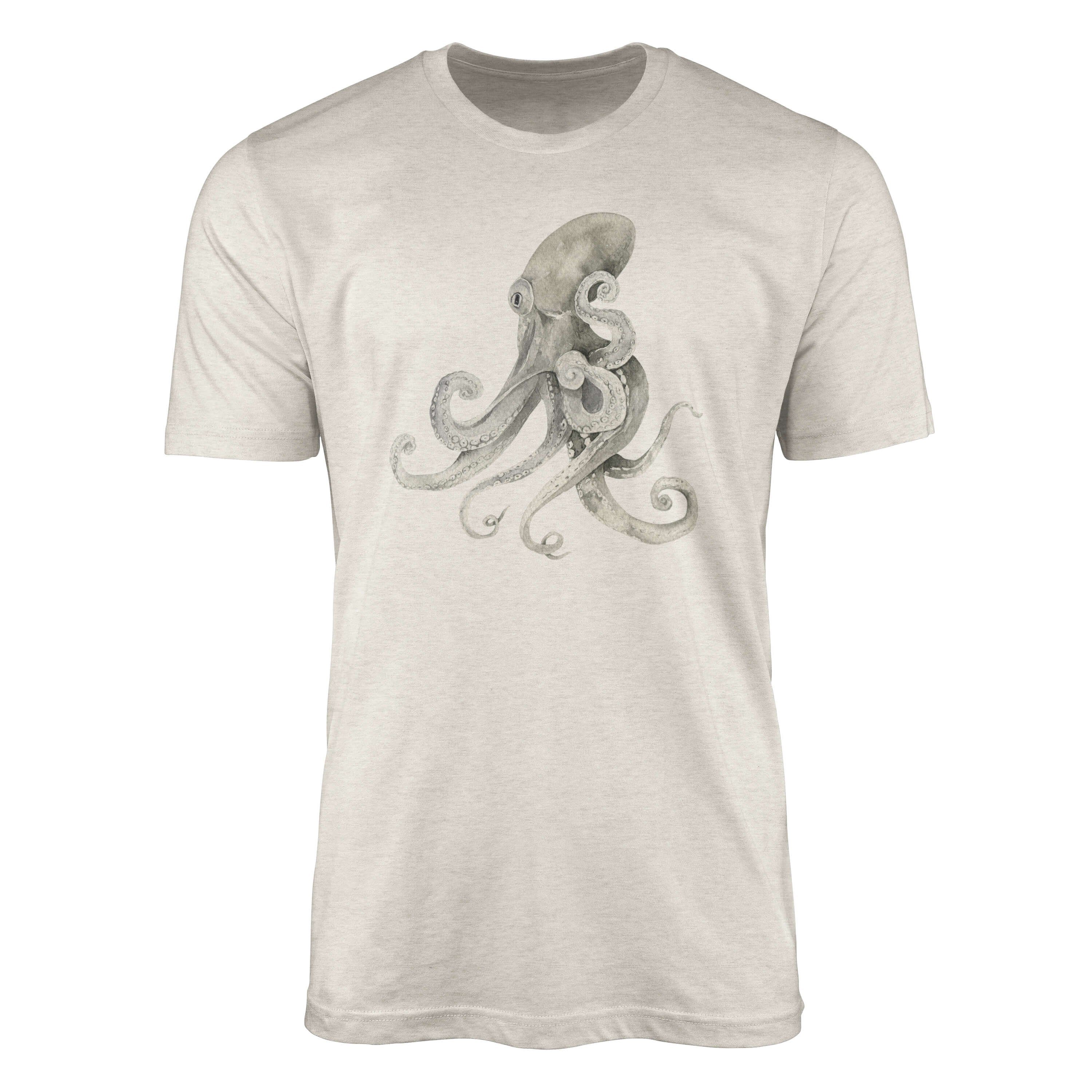Oktopus gekämmte T-Shirt Herren (1-tlg) Motiv Nachhaltig Bio-Baumwolle Wasserfarben Shirt Sinus aus Art 100% T-Shirt Ökomode