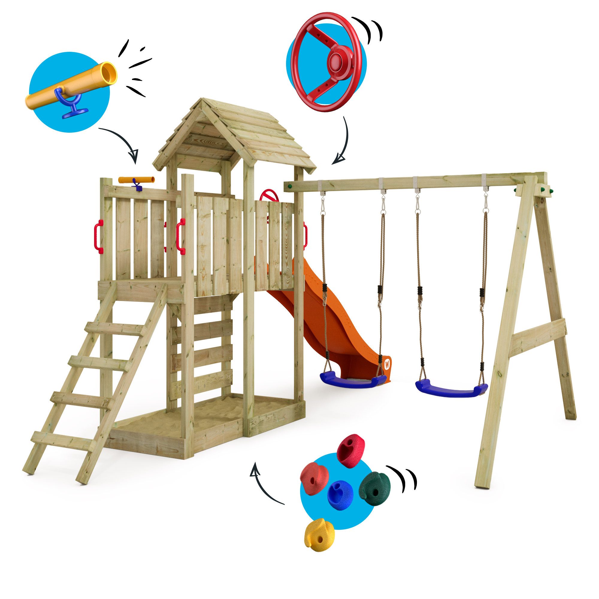 Wickey Spielturm MultiFlyer mit Holzdach, Doppelschaukel günstig online kaufen
