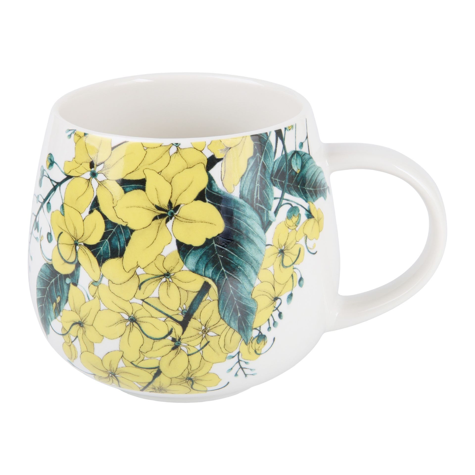 Maxwell & Williams Tasse Golden Summer Becher, Tasse, Kaffeetasse, bauchige Form, Blumen Kassie, Porzellan, blumiger Garten, Trinkbecher, außergewöhnlich dickes Porzellan