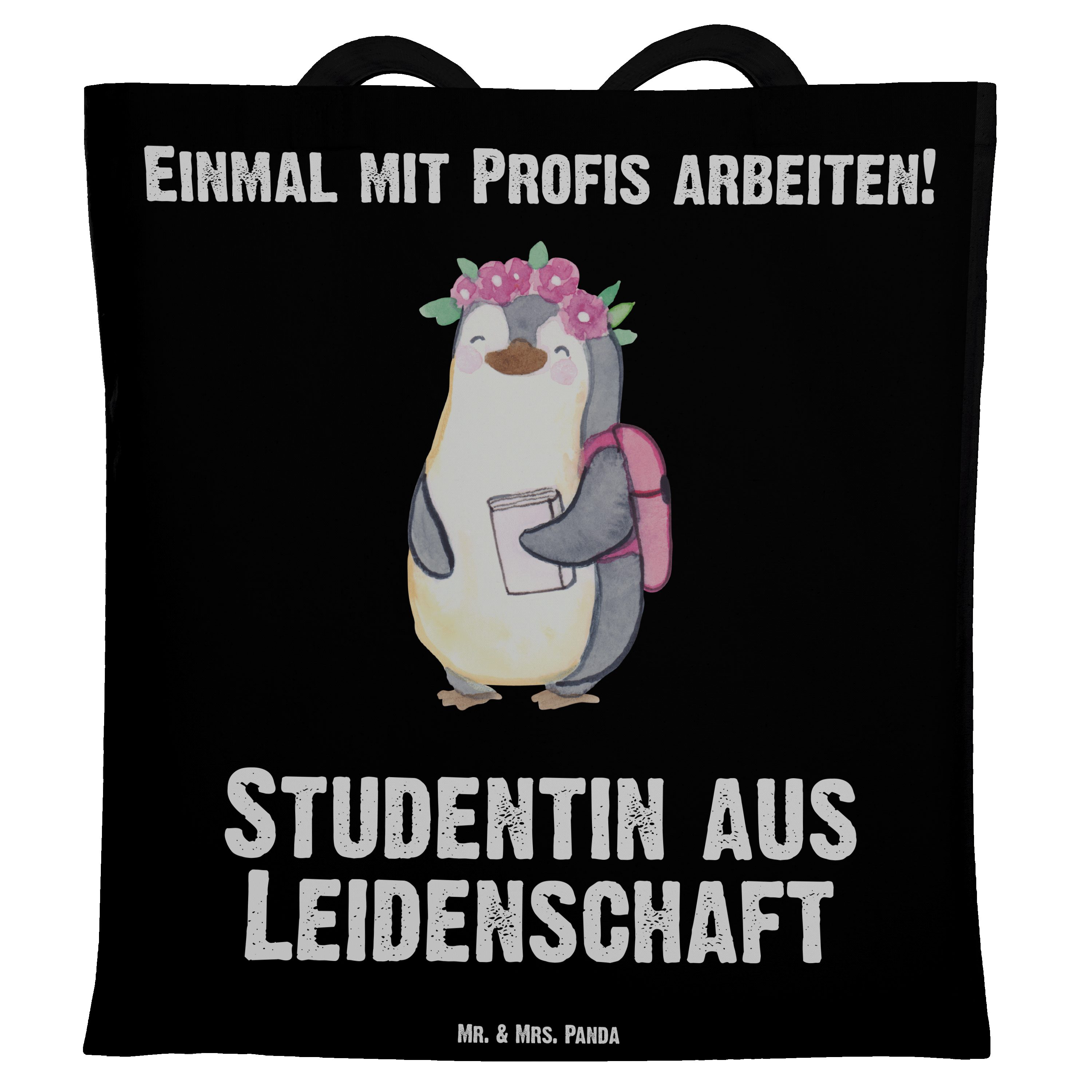 Schwarz Mr. Panda Studentin Mrs. aus Schenken Leidenschaft Tragetasche Geschenk, & - (1-tlg) - Jutebeutel,