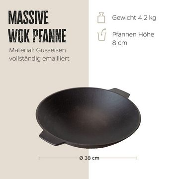 Grillfürst Wok Grillfürst Gusseisen Wok XL mit 2 Griffen Ø 38 cm