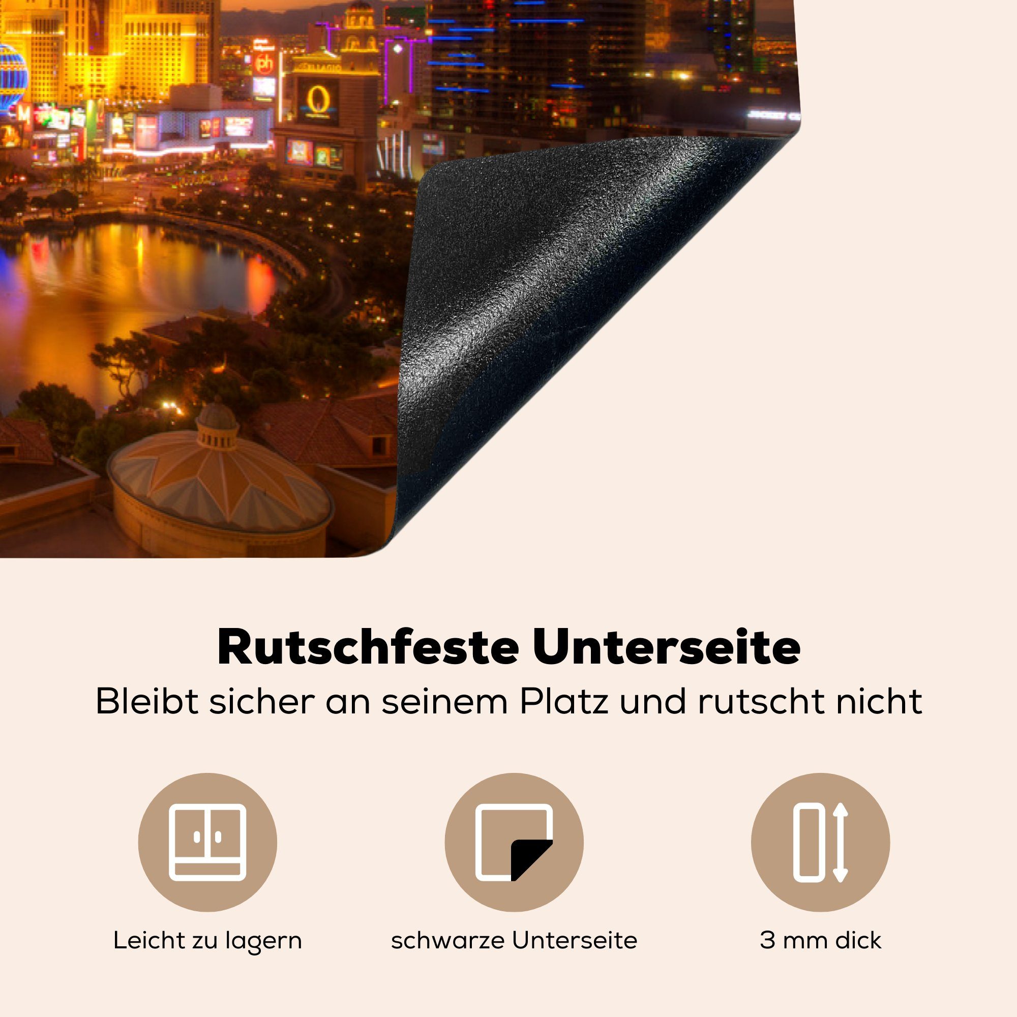 83x51 Las - Vinyl, Sonnenuntergang, (1 Arbeitsplatte für cm, tlg), Vegas Herdblende-/Abdeckplatte Ceranfeldabdeckung, - Abend küche MuchoWow