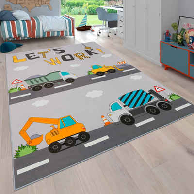Kinderteppich Bino 578, Paco Home, rechteckig, Höhe: 4 mm, Spielteppich, Motiv Autos & Baustelle, Kinderzimmer