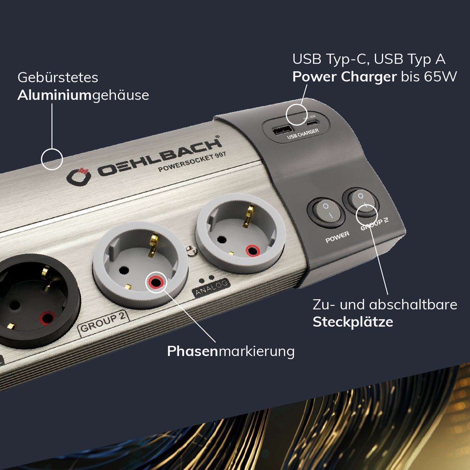 Steckplätze, Oehlbach Powersocket Hochwertige mit Netzkabel ungefilterte MKII in Einzelsteckplätze, 1,5 (8 Mehrfachsteckdose 4 907 Filterung Länge) HiFi-Netzleiste gefilterte 8-fach Meter und 4 Hochwertiges