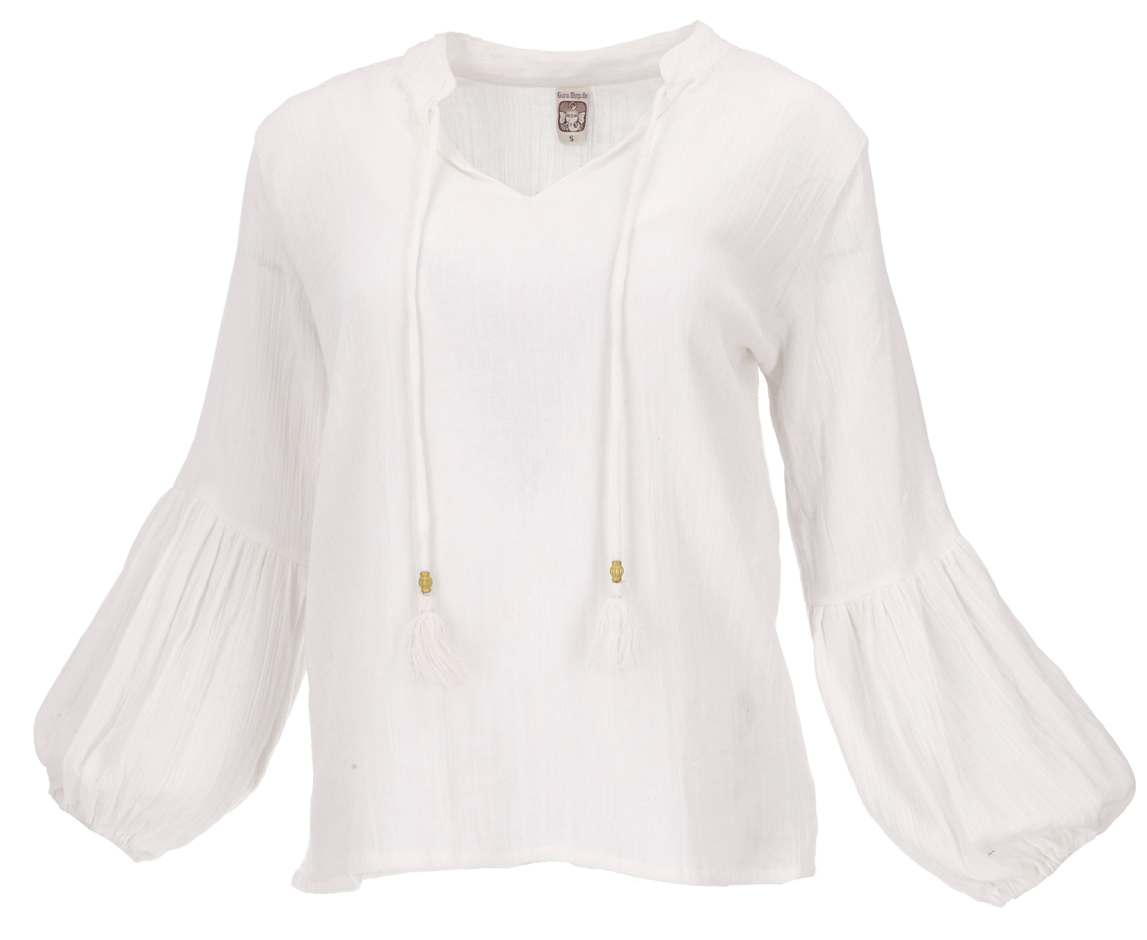 Guru-Shop Longbluse Schlupfbluse Boho chic, luftige Musselin.. alternative Bekleidung