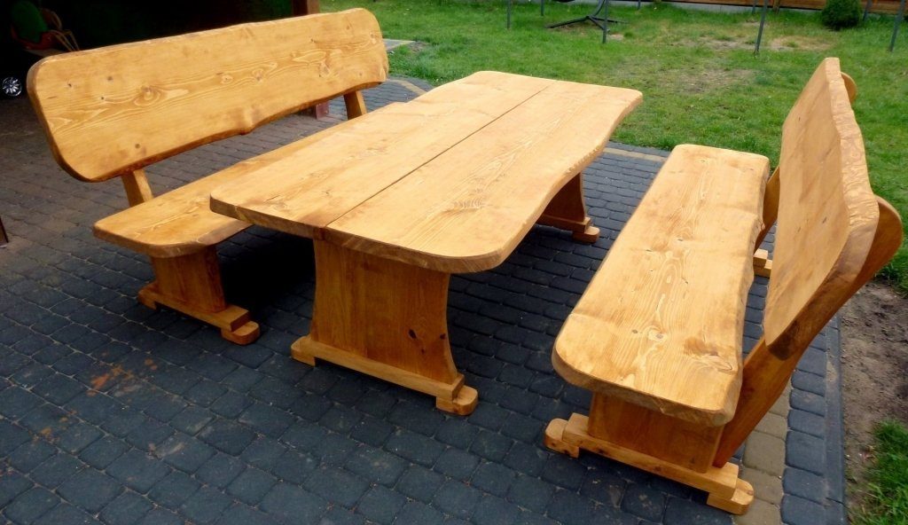Unique Home T08-Teak Tisch+2 Gartenmöbel,Holzsitzgruppe, Garten-Essgruppe Farbe Bänke,Imprägnierung wählbar