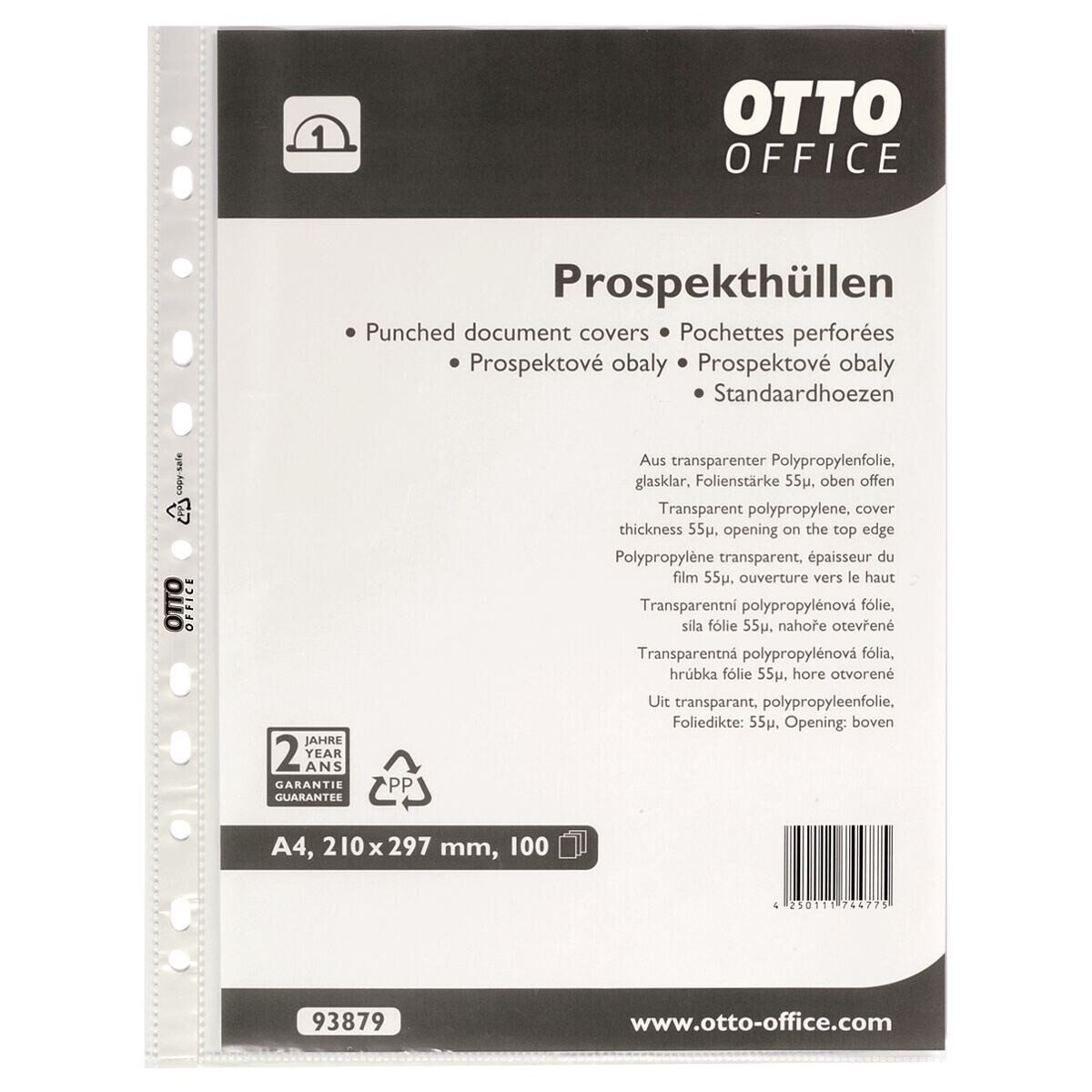 Otto Office Budget Prospekthülle, 100 Stück, Format A4, glasklar, Öffnung oben, gelocht