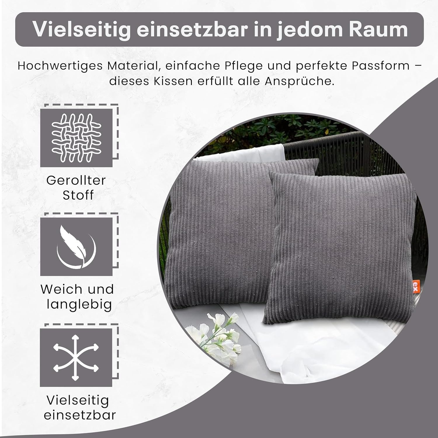 Best for Home Dekokissen Weiches Cord-Kissen – Stilvoll & Bequem, Organische Baumwolle