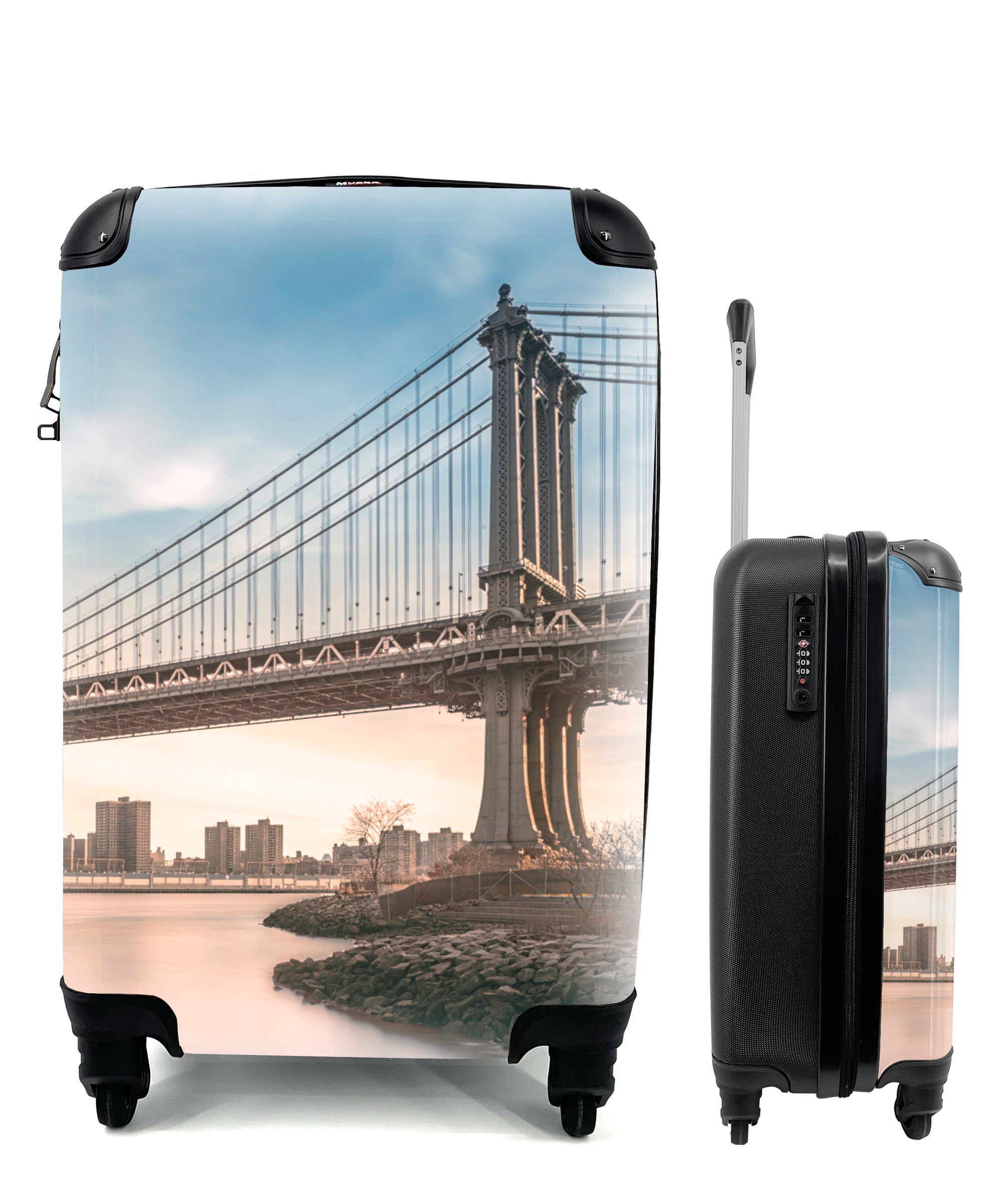 New Reisetasche York - für 4 - Trolley, Ferien, Fluss Handgepäck Reisekoffer Rollen, rollen, Handgepäckkoffer mit MuchoWow Brücke,