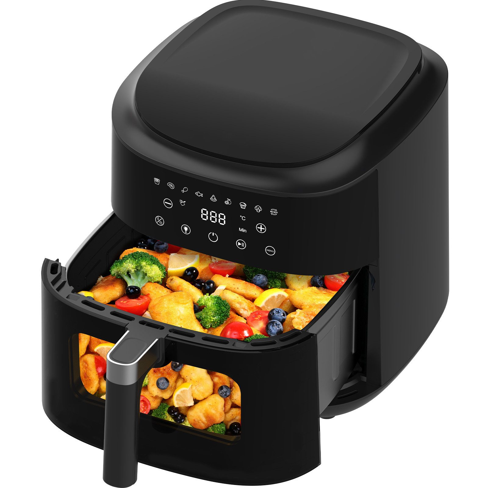 AIMAX Heißluftfritteuse 9 Liter, XL Airfryer mit Sichtfenster, Touchscreen, 360° Heißluft-Technologie, 2350 W, Sichtfenster mit Licht, LED-Anzeige, 9 Programmen, Ohne Öl
